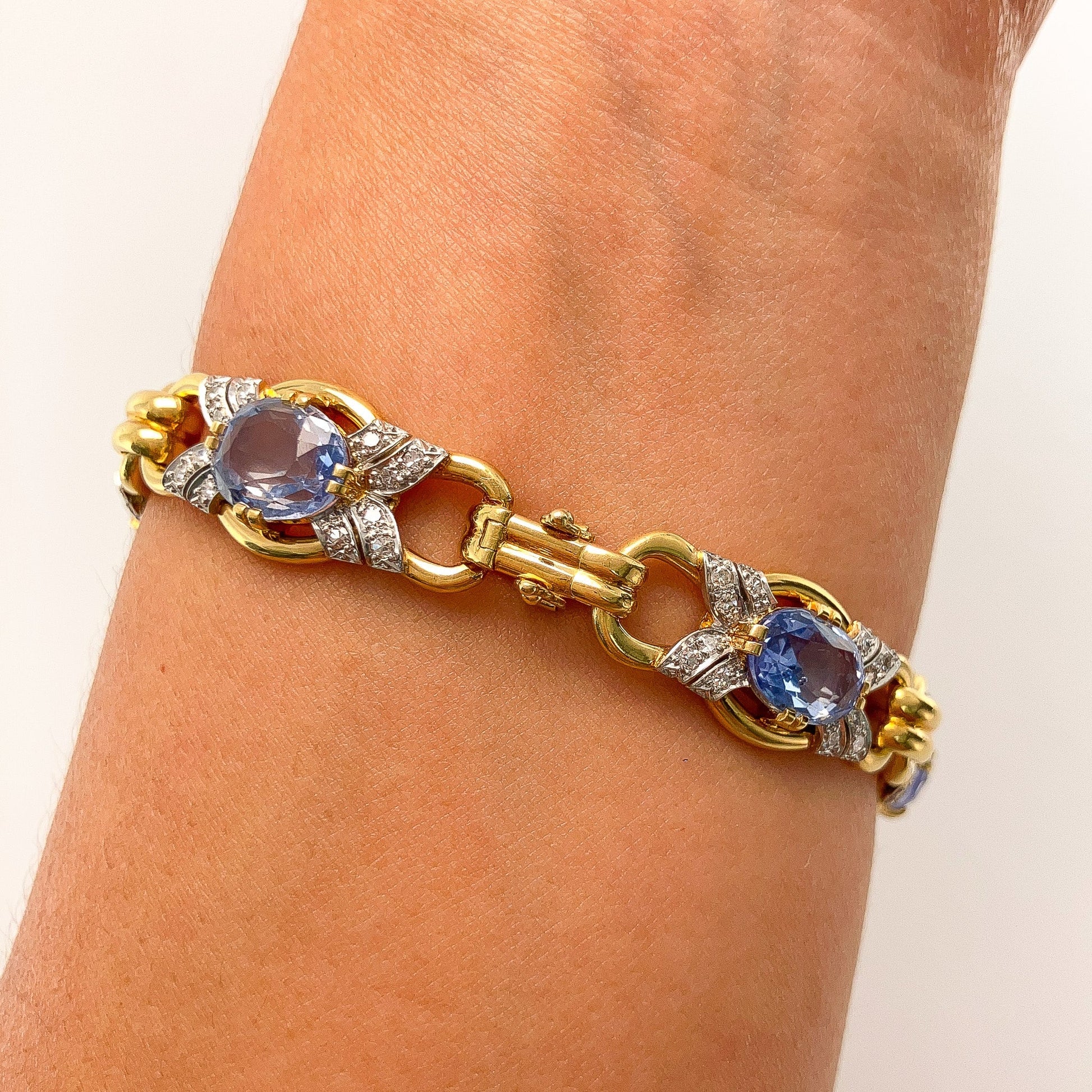 Vintage Pastel Sapphire & Diamond Link Bracelet, 18k - Forever Rox