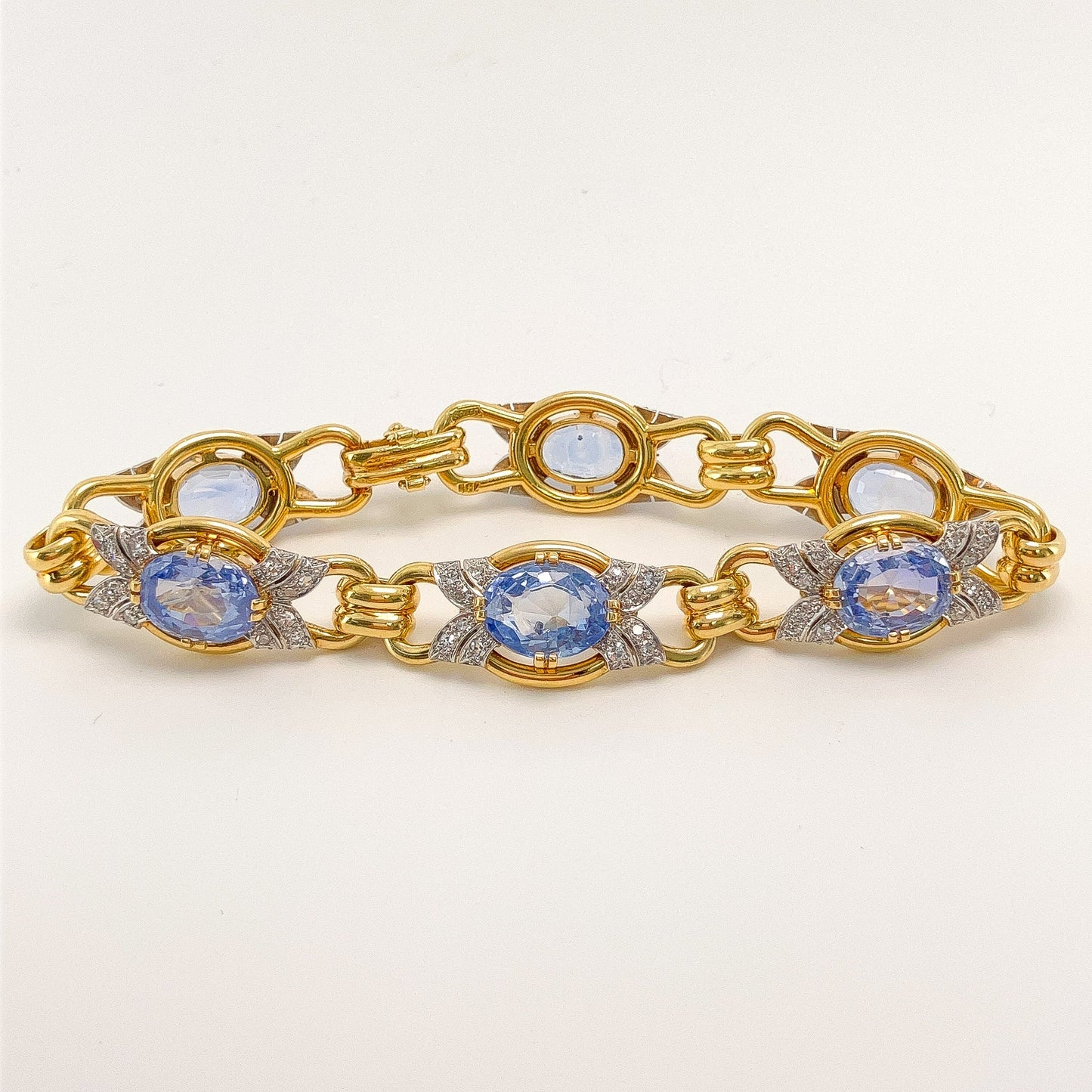 Vintage Pastel Sapphire & Diamond Link Bracelet, 18k - Forever Rox