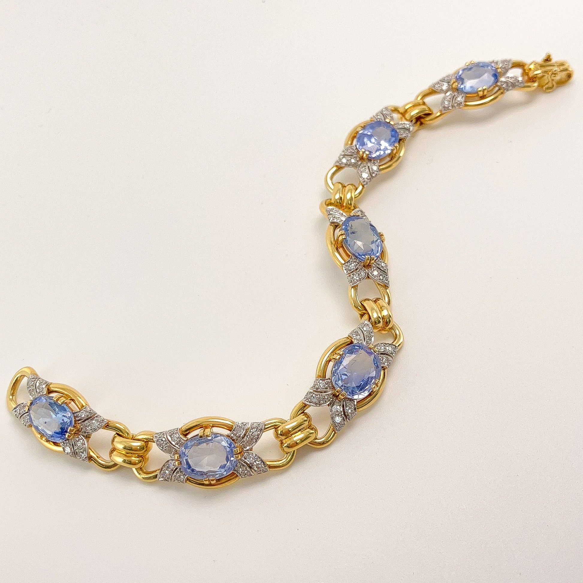Vintage Pastel Sapphire & Diamond Link Bracelet, 18k - Forever Rox