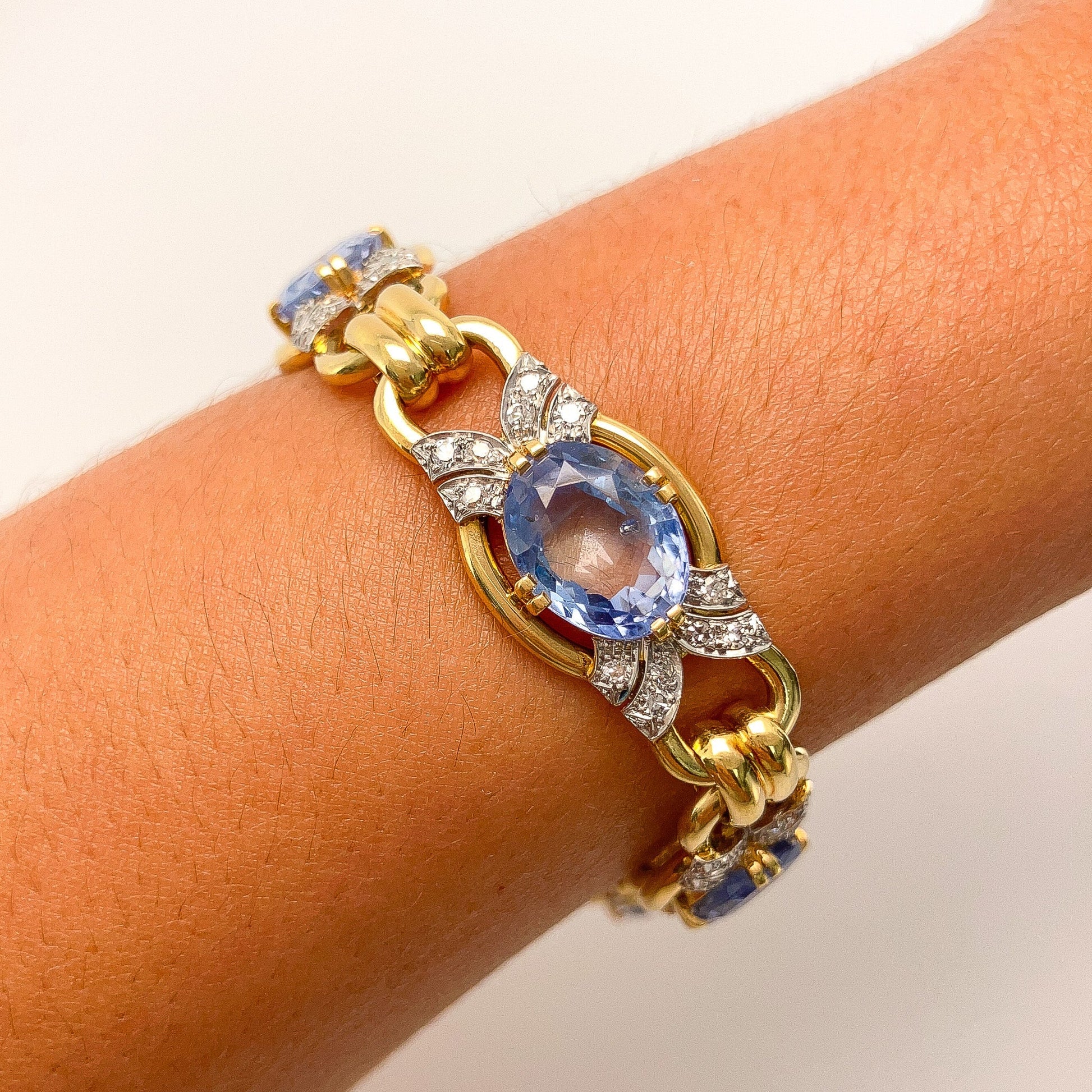 Vintage Pastel Sapphire & Diamond Link Bracelet, 18k - Forever Rox