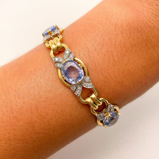 Vintage Pastel Sapphire & Diamond Link Bracelet, 18k - Forever Rox