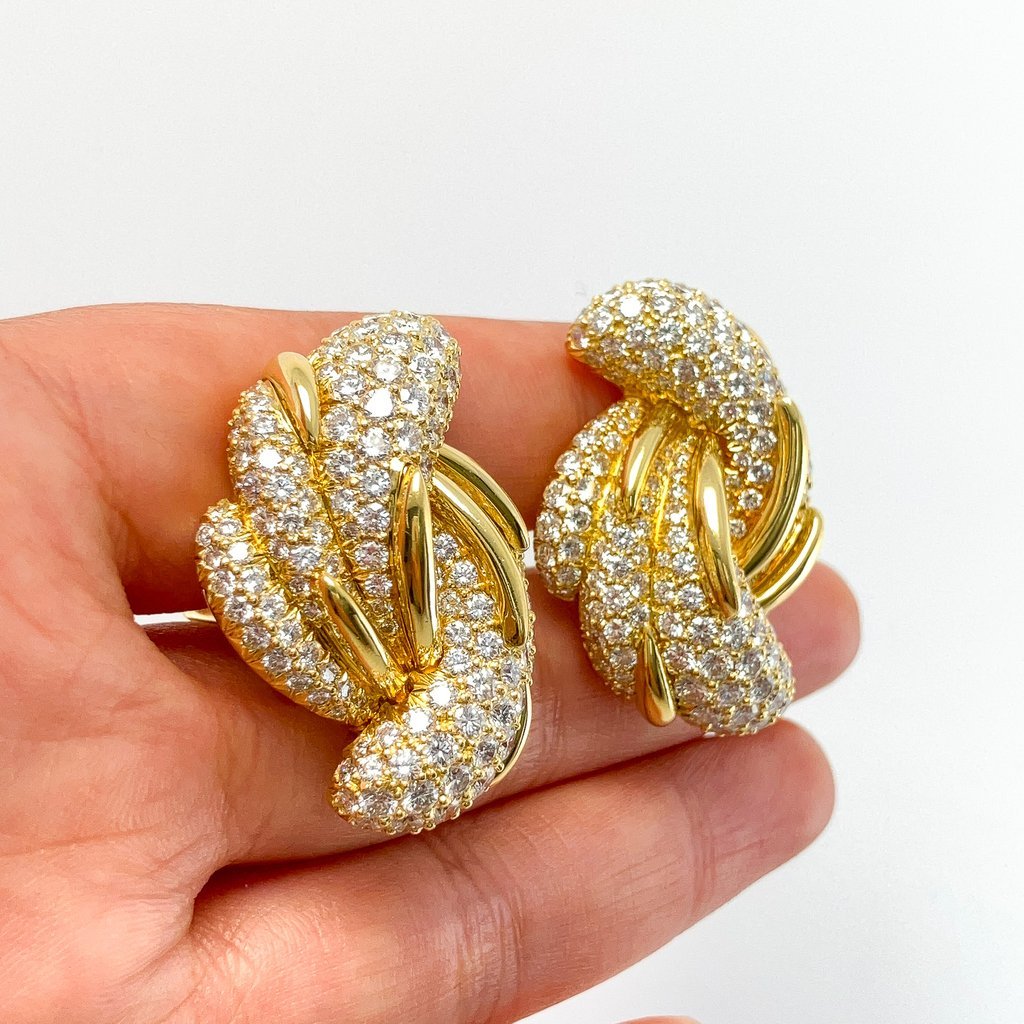 Vintage Pave Diamond Earclips by Kurt Wayne, 18k - Forever Rox Fine Jewelry