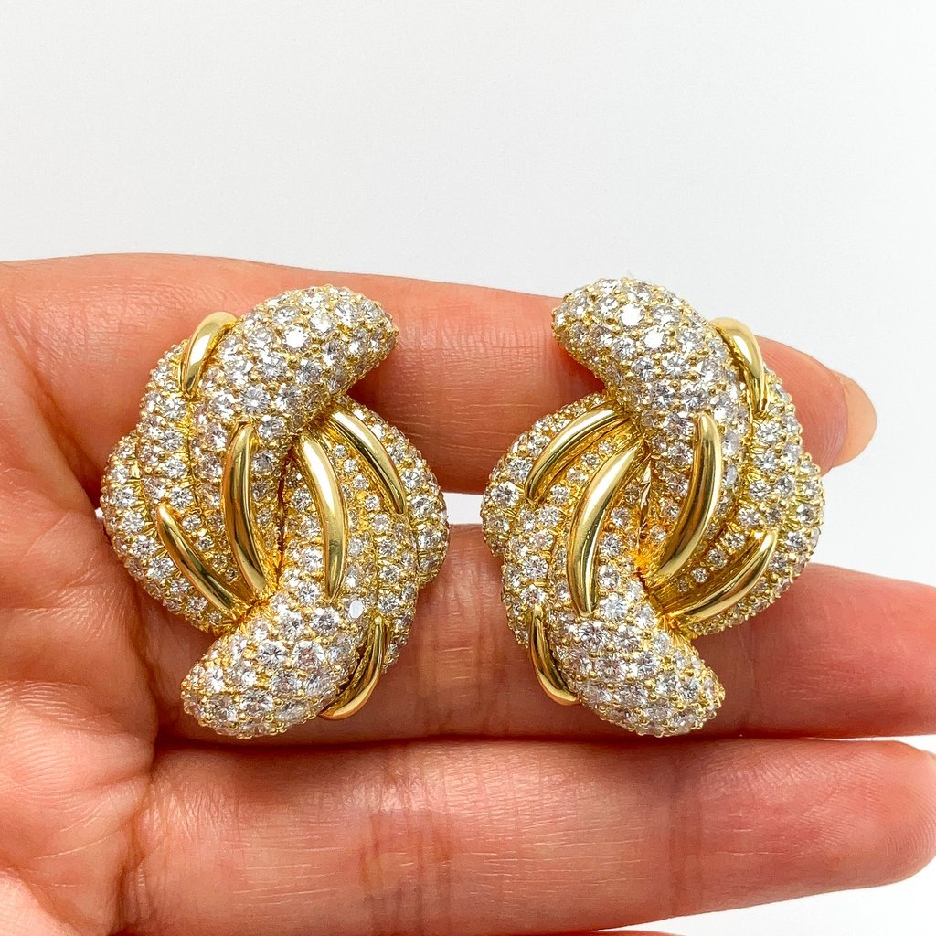 Vintage Pave Diamond Earclips by Kurt Wayne, 18k - Forever Rox Fine Jewelry