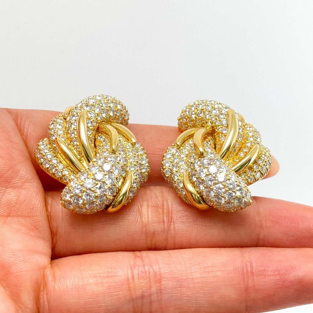 Vintage Pave Diamond Earclips by Kurt Wayne, 18k - Forever Rox Fine Jewelry