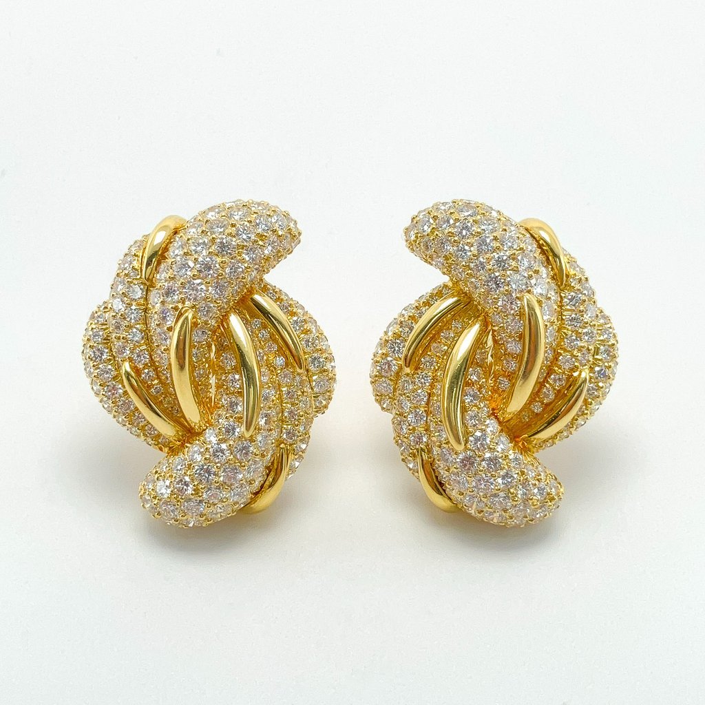 Vintage Pave Diamond Earclips by Kurt Wayne, 18k - Forever Rox Fine Jewelry