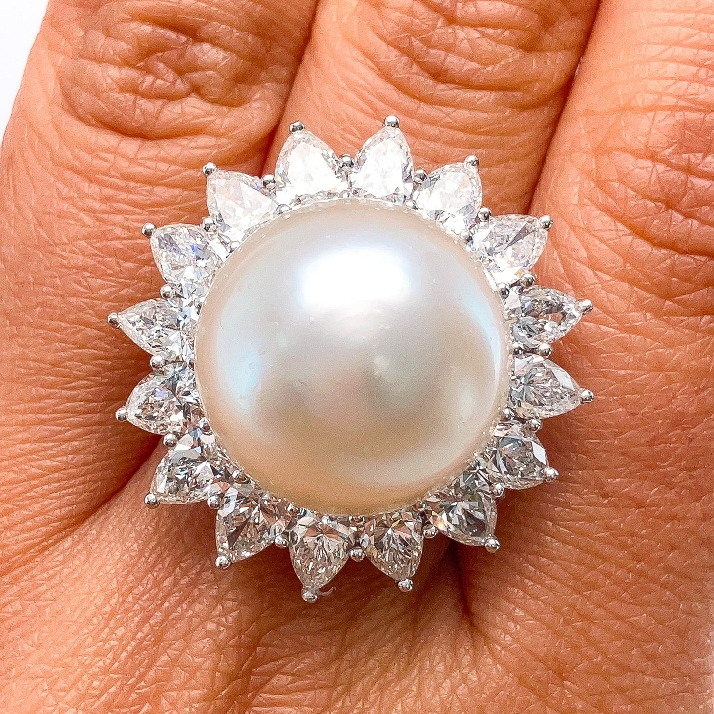 Vintage Pearl & Pearshape Diamond Cluster Ring, Platinum º - Forever Rox
