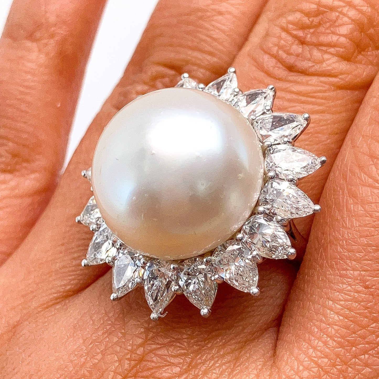 Vintage Pearl & Pearshape Diamond Cluster Ring, Platinum º - Forever Rox