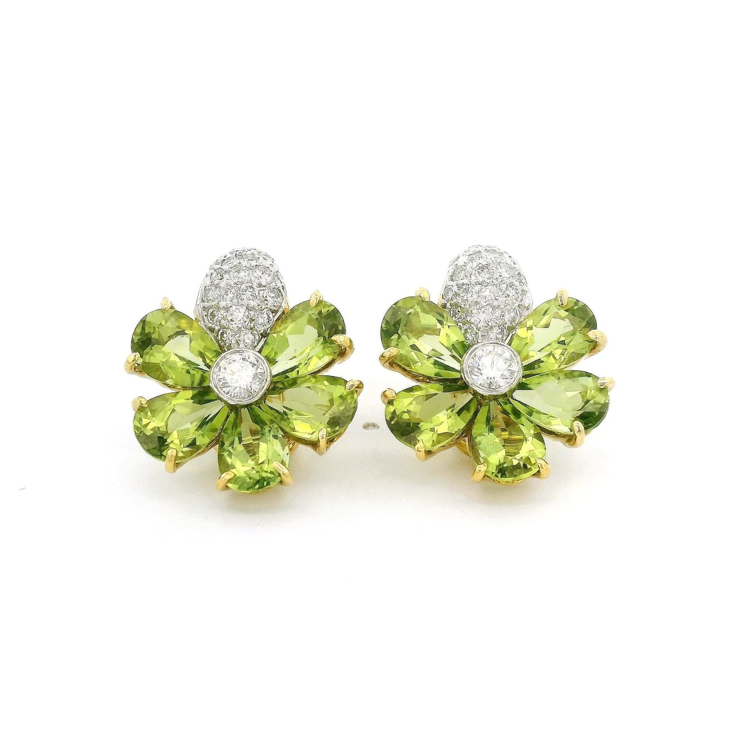 Vintage Peridot & Diamond Flower Clip on Earrings - Forever Rox Fine Jewelry