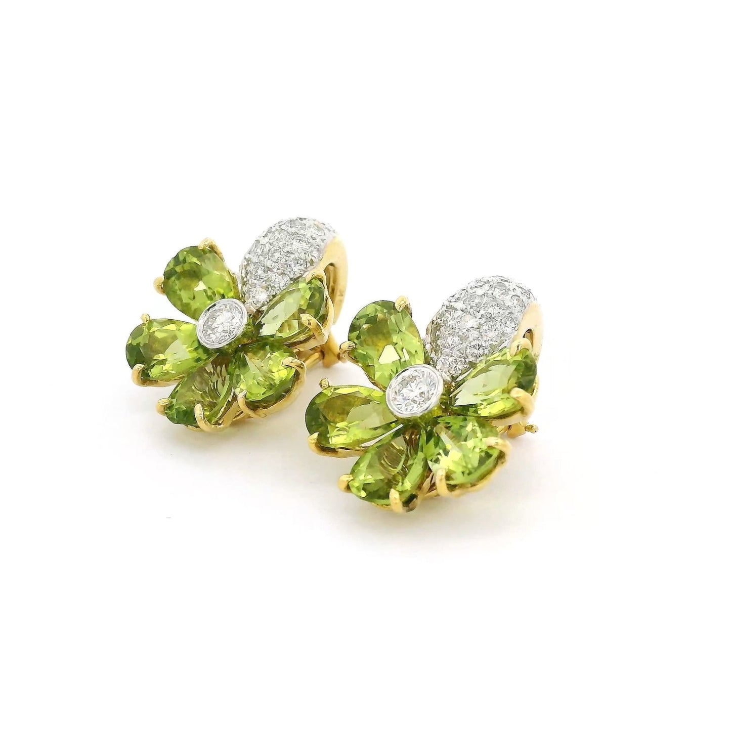 Vintage Peridot & Diamond Flower Clip on Earrings - Forever Rox Fine Jewelry