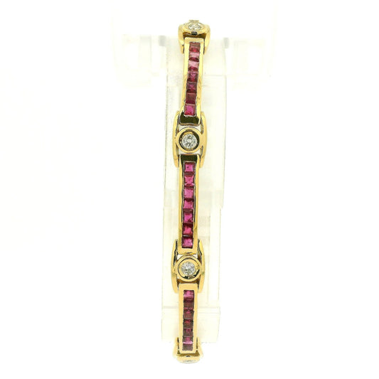Vintage Princess Cut Ruby & Round Cut Diamond Bracelet - Forever Rox Fine Jewelry