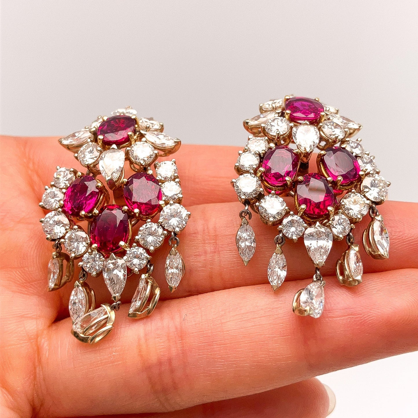 Vintage Ruby & Diamond Cluster Earrings, 18k - Forever Rox