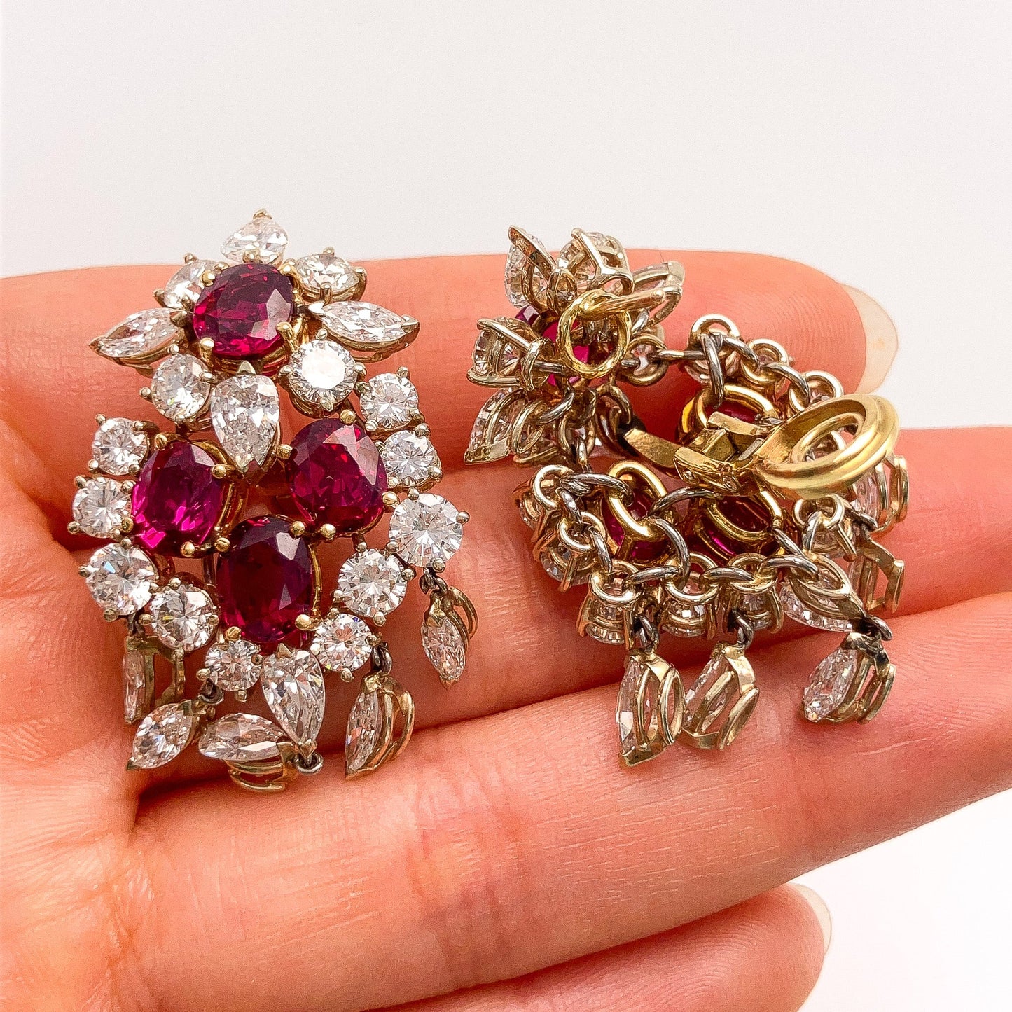 Vintage Ruby & Diamond Cluster Earrings, 18k - Forever Rox