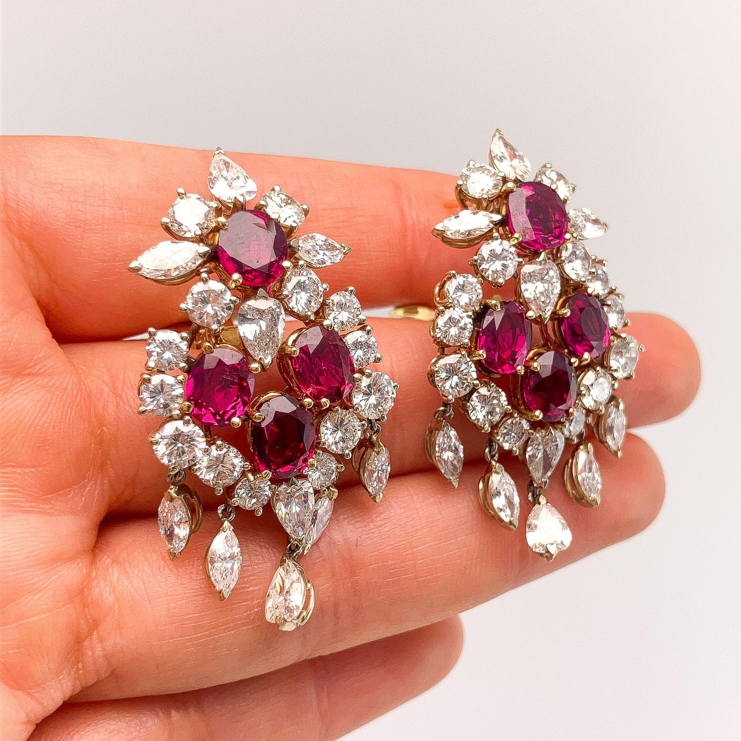Vintage Ruby & Diamond Cluster Earrings, 18k - Forever Rox