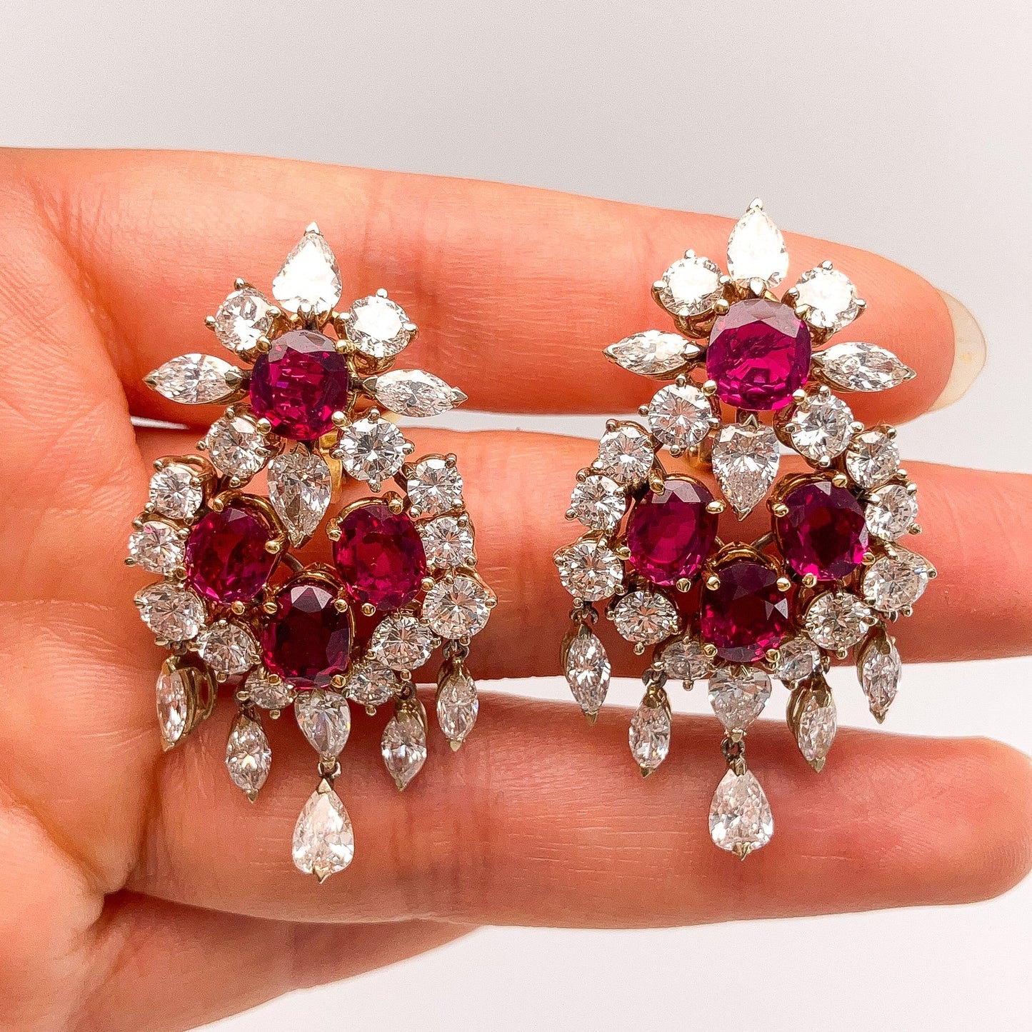 Vintage Ruby & Diamond Cluster Earrings, 18k - Forever Rox