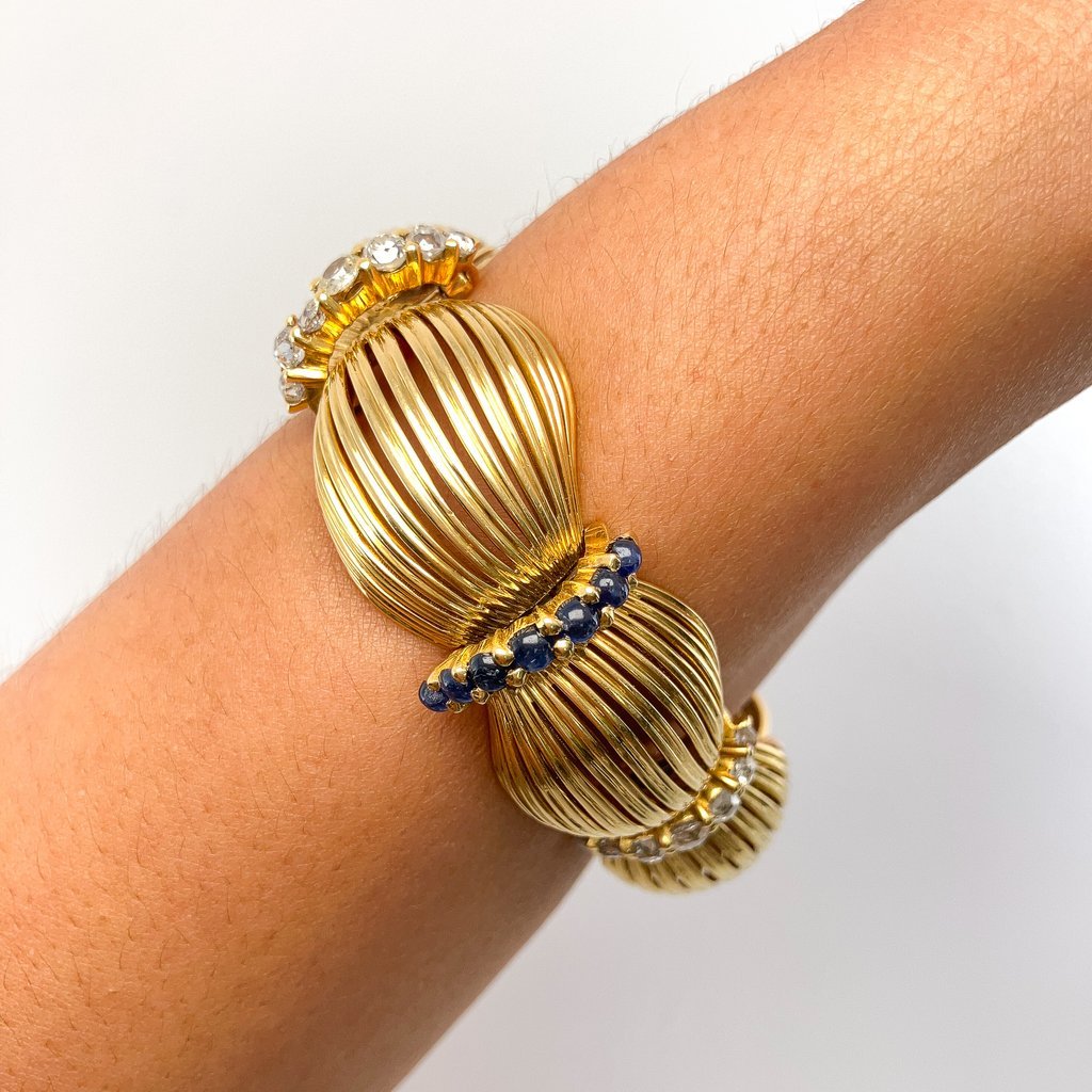 Vintage Sapphire & Diamond Ribbon Bracelet, 18k - Forever Rox Fine Jewelry
