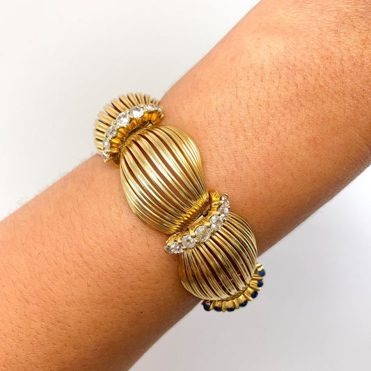 Vintage Sapphire & Diamond Ribbon Bracelet, 18k - Forever Rox Fine Jewelry