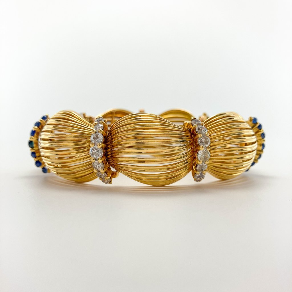 Vintage Sapphire & Diamond Ribbon Bracelet, 18k - Forever Rox Fine Jewelry