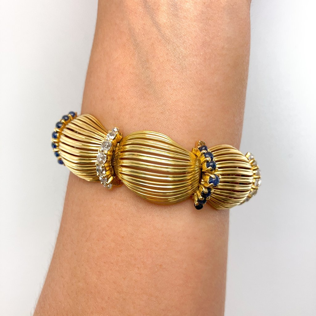 Vintage Sapphire & Diamond Ribbon Bracelet, 18k - Forever Rox Fine Jewelry