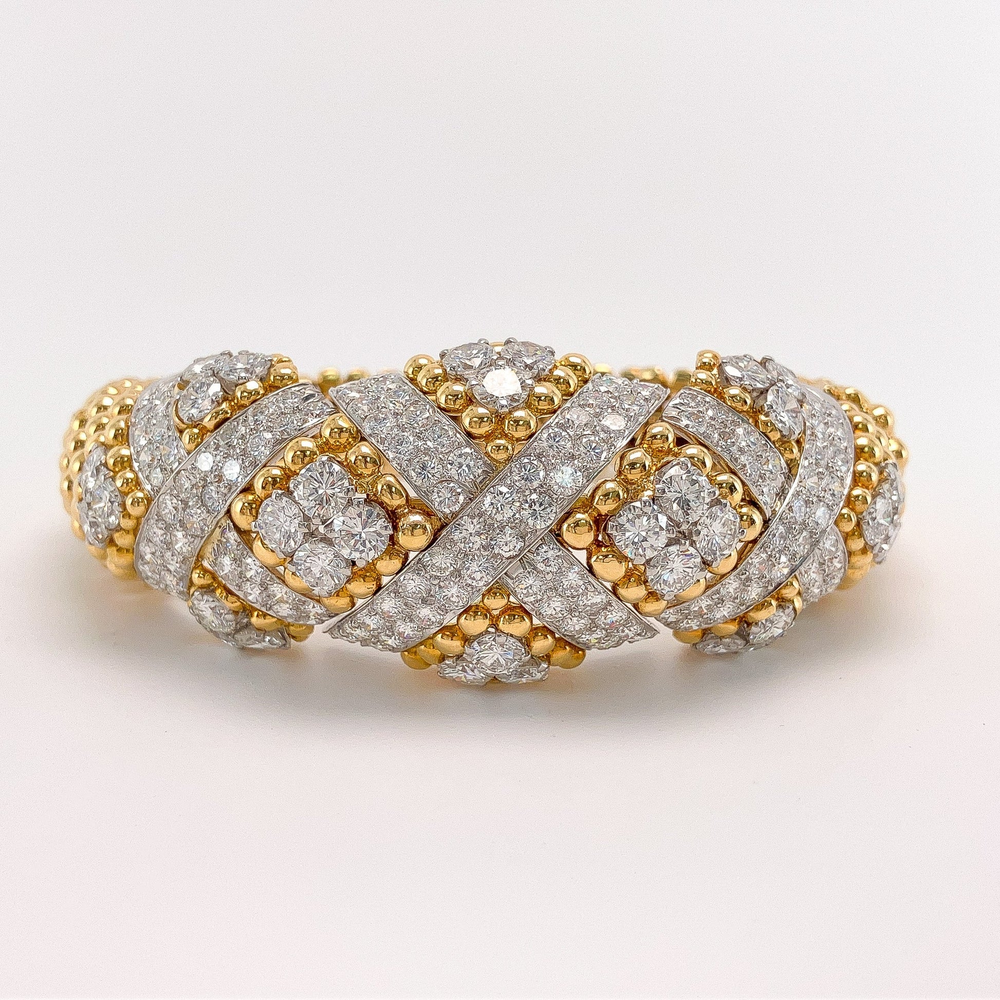 Vintage Textured Dome Bracelet with Basketweave Diamonds Motif by David Webb, 18k & Platinum º - Forever Rox