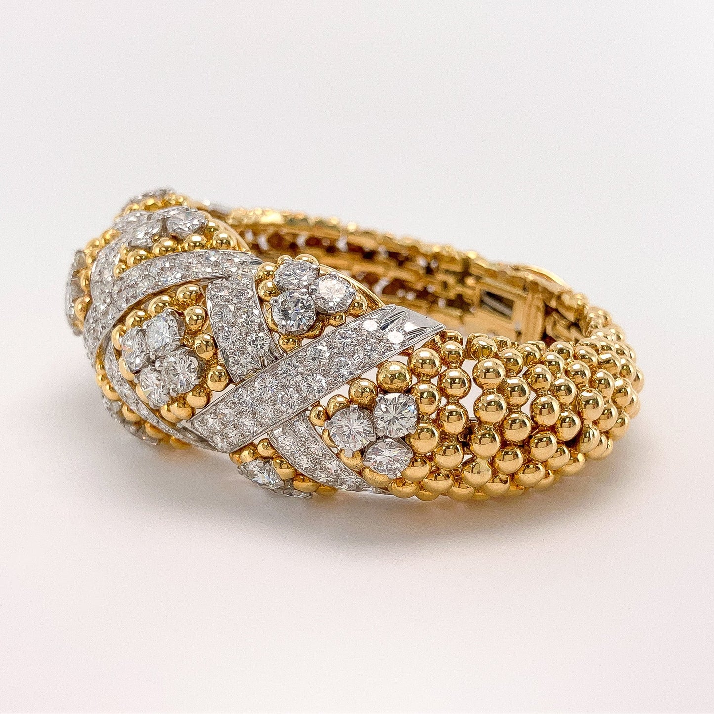 Vintage Textured Dome Bracelet with Basketweave Diamonds Motif by David Webb, 18k & Platinum º - Forever Rox