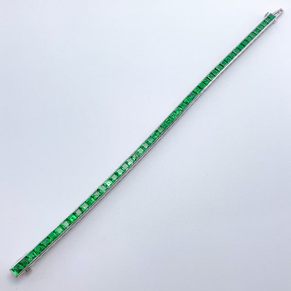 A Platinum Bracelet with square step cut natural Tsavorite Garnets at Forever Rox Fine Jewelry, Lake Tahoes Best Jewelry Store