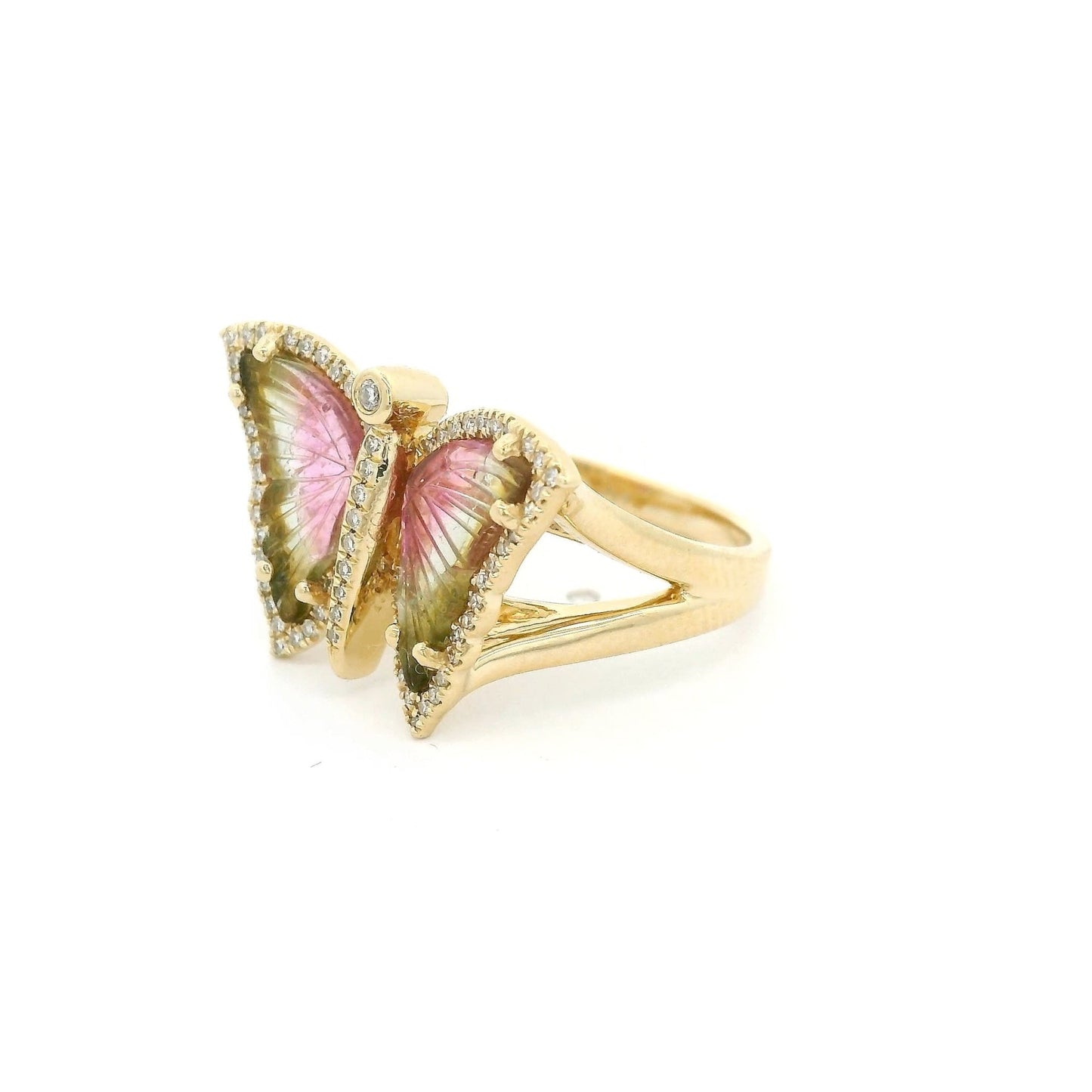 Watermelon Tourmaline & Diamond Butterfly Ring - Forever Rox