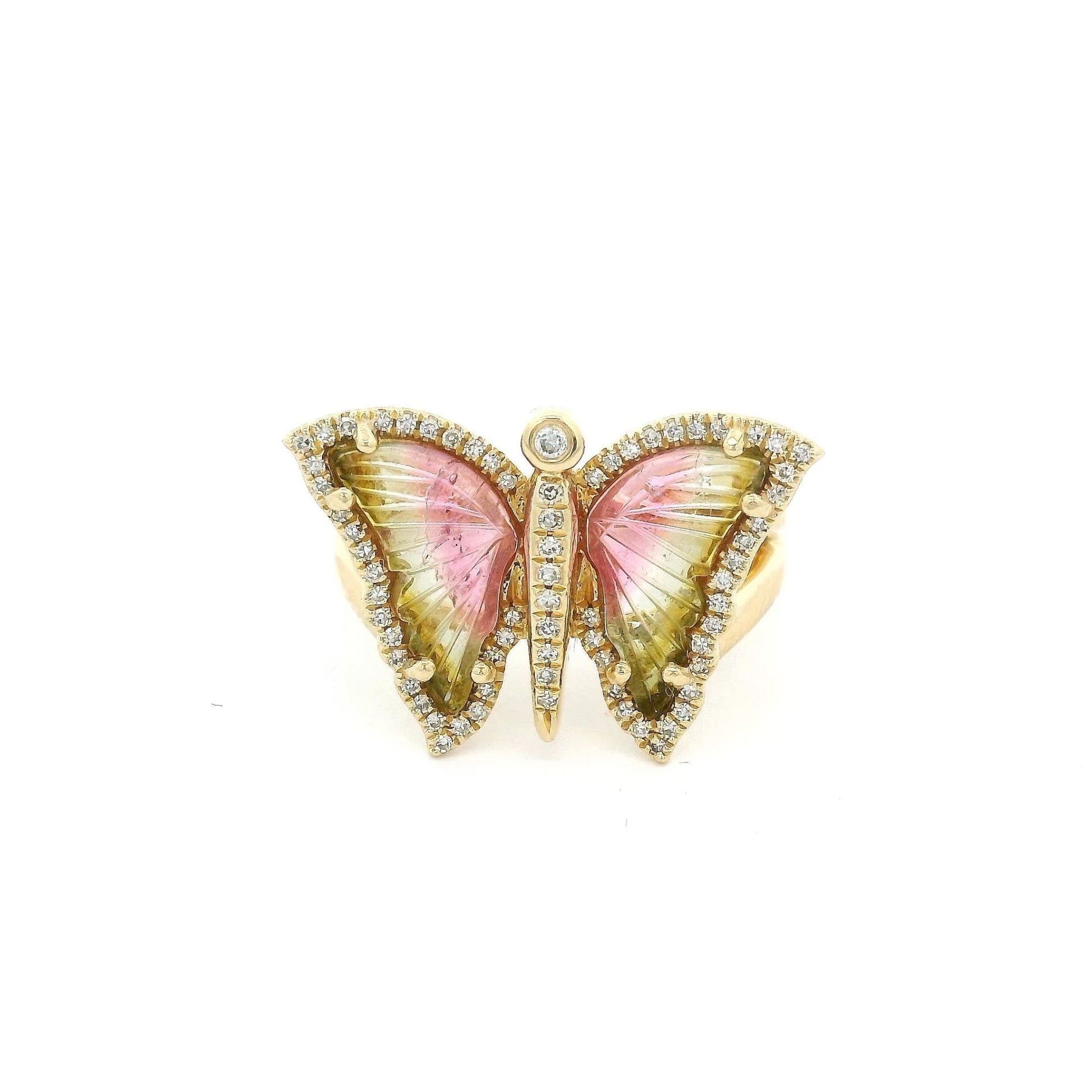 Watermelon Tourmaline & Diamond Butterfly Ring - Forever Rox