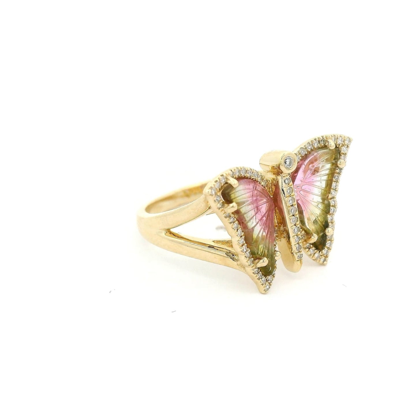 Watermelon Tourmaline & Diamond Butterfly Ring - Forever Rox