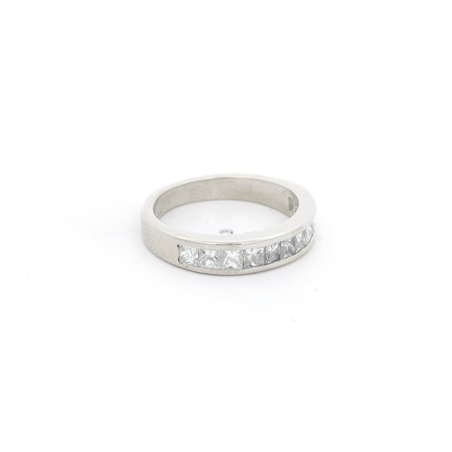 White Gold Half Around Channel Set Princess Cut Diamond Band - Forever Rox Fine Jewelry