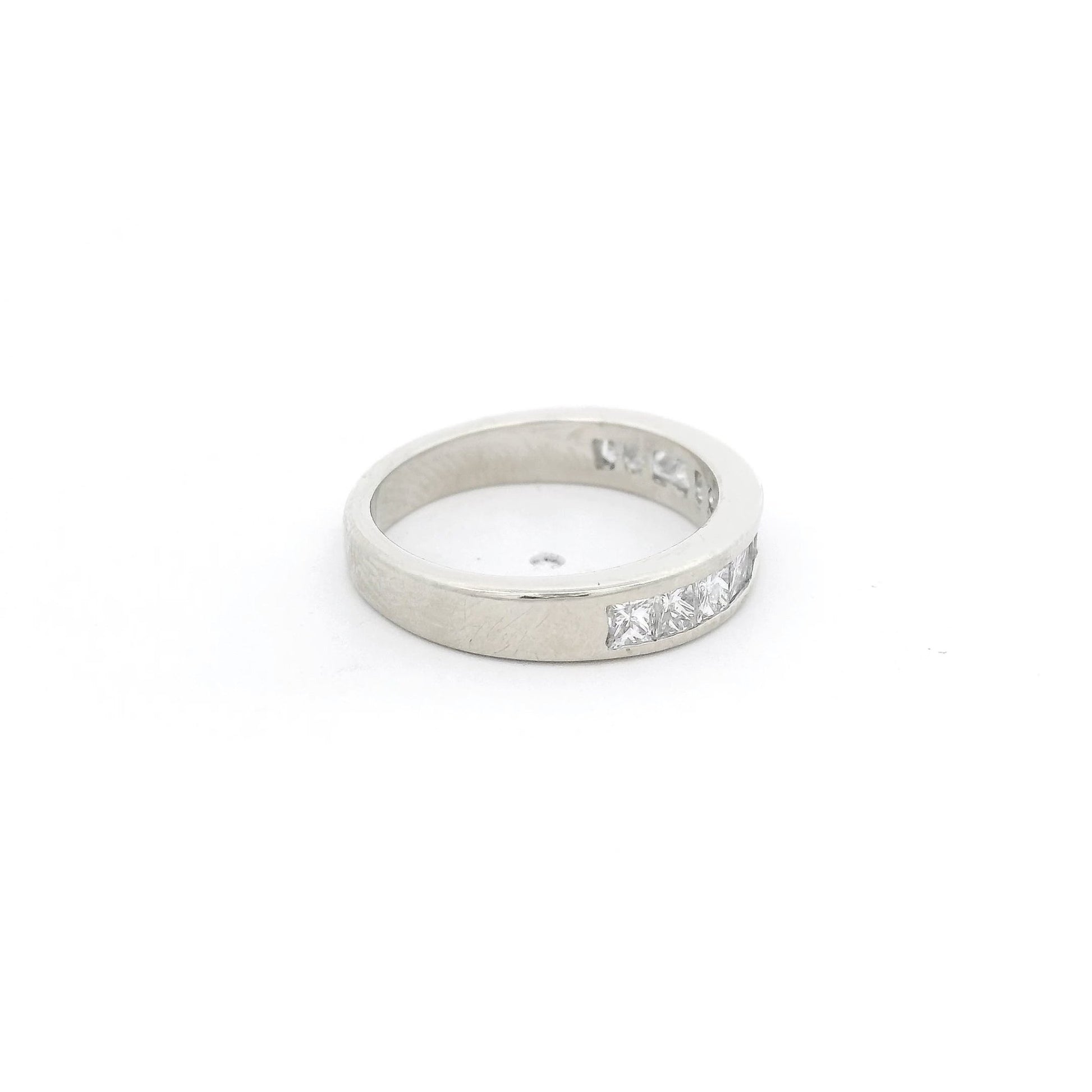 White Gold Half Around Channel Set Princess Cut Diamond Band - Forever Rox Fine Jewelry