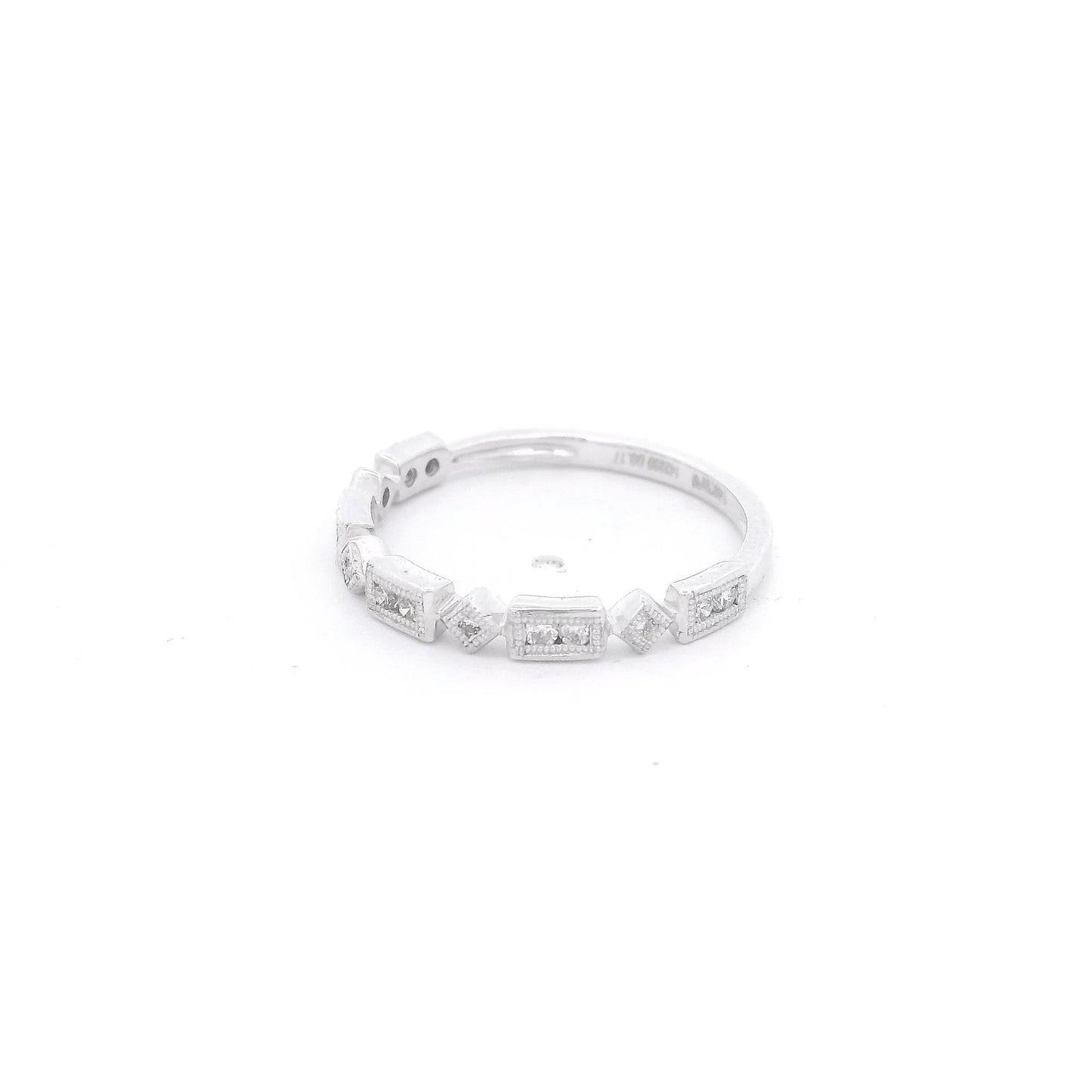 White Gold Milgrain Bezel Set Round Cut Diamond Band - Forever Rox Fine Jewelry