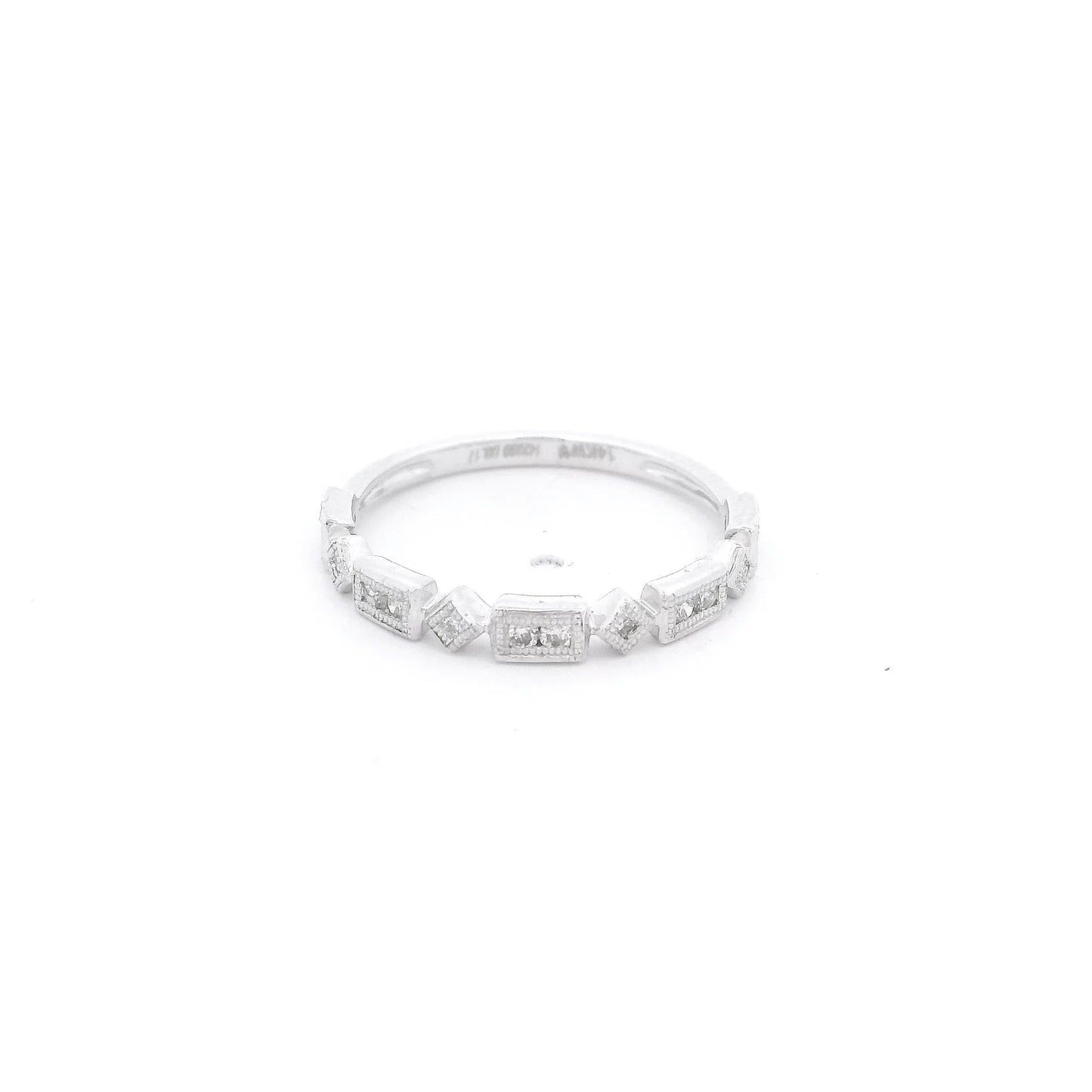 White Gold Milgrain Bezel Set Round Cut Diamond Band - Forever Rox Fine Jewelry