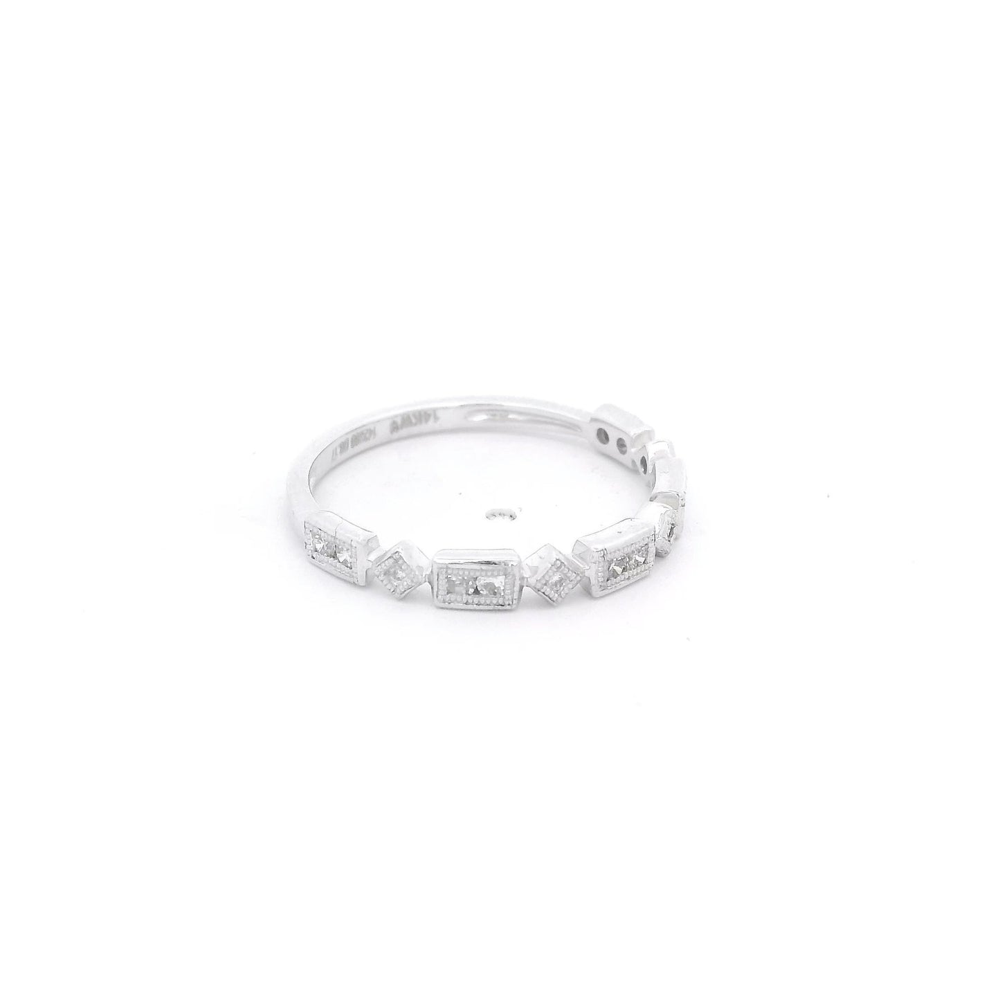 White Gold Milgrain Bezel Set Round Cut Diamond Band - Forever Rox Fine Jewelry