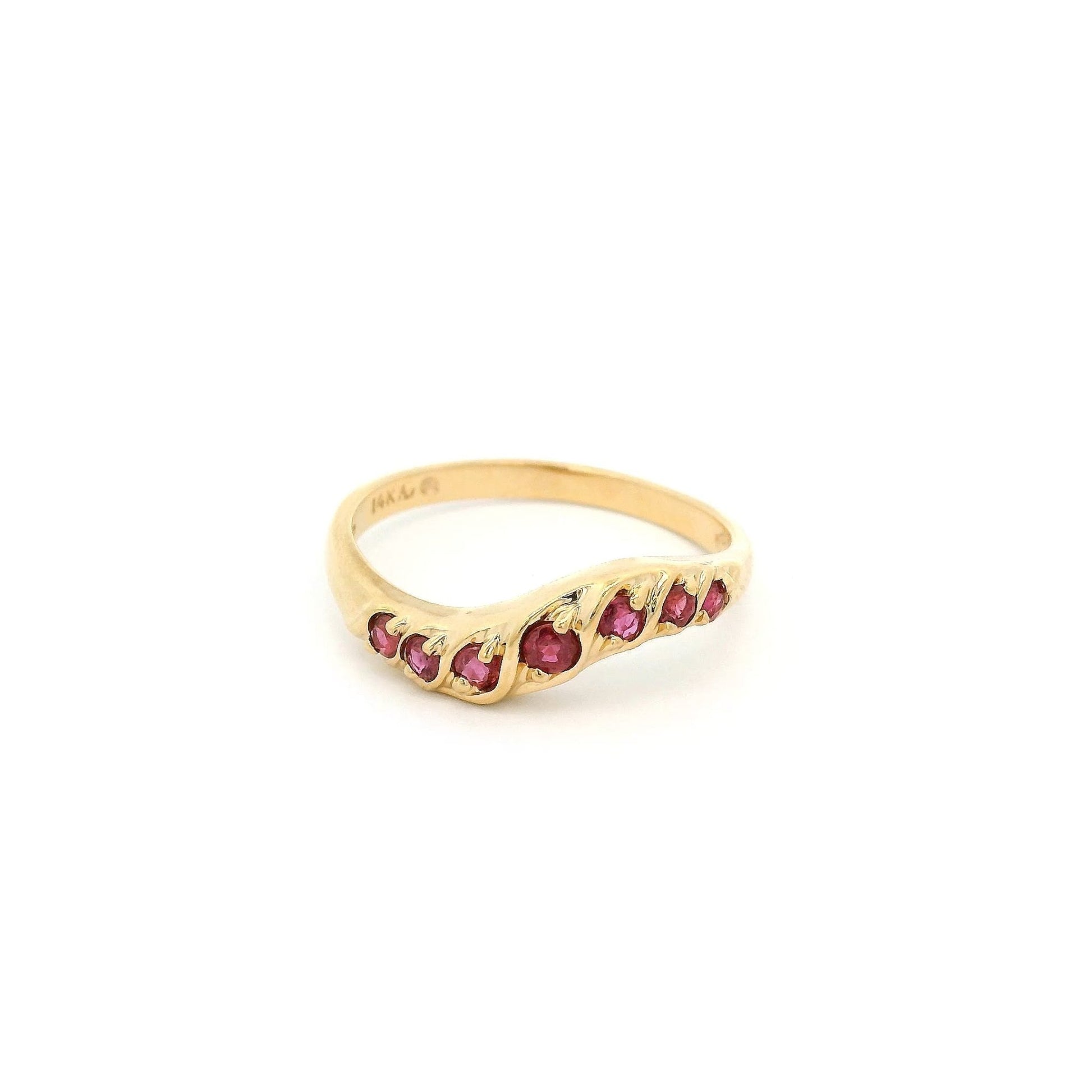 Yellow Gold Curved Stackable Ruby, Emerald & Sapphire Bands - Forever Rox Fine Jewelry