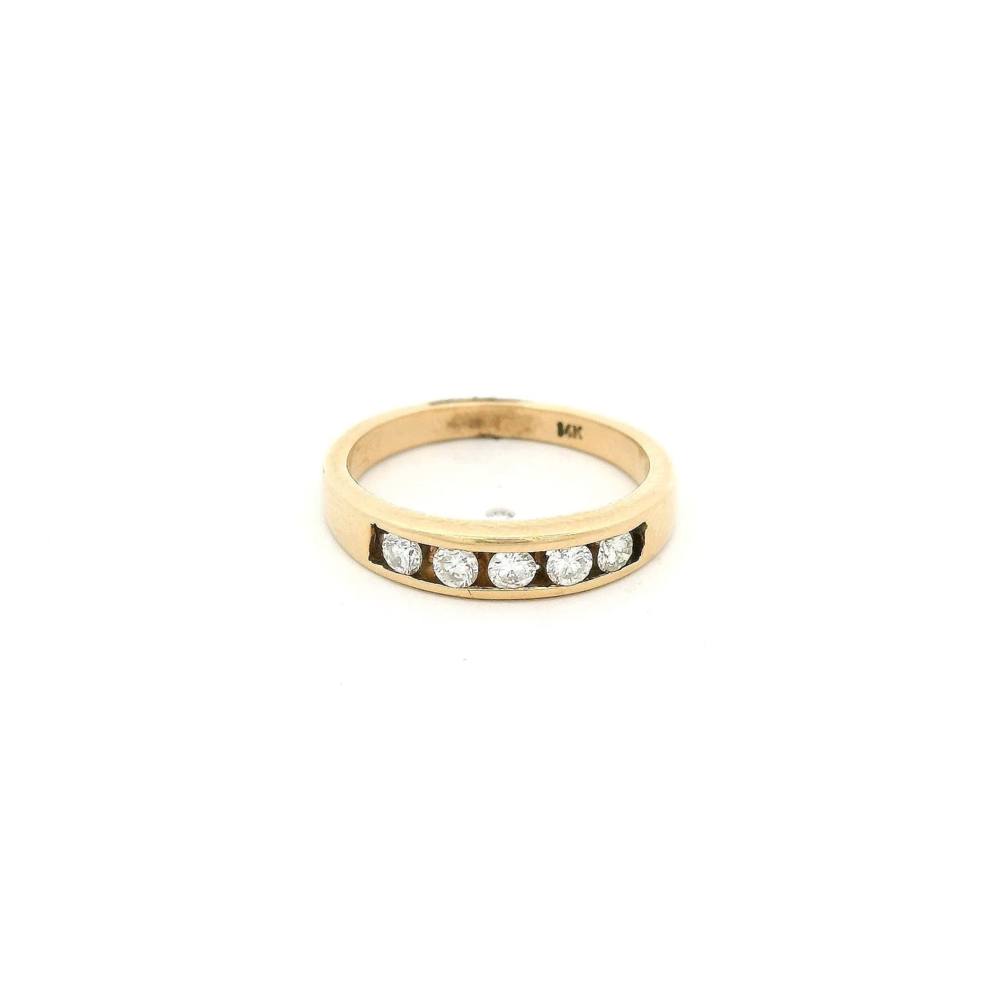 Yellow Gold Five Round Cut Diamond Channel Set Band - Forever Rox Fine Jewelry