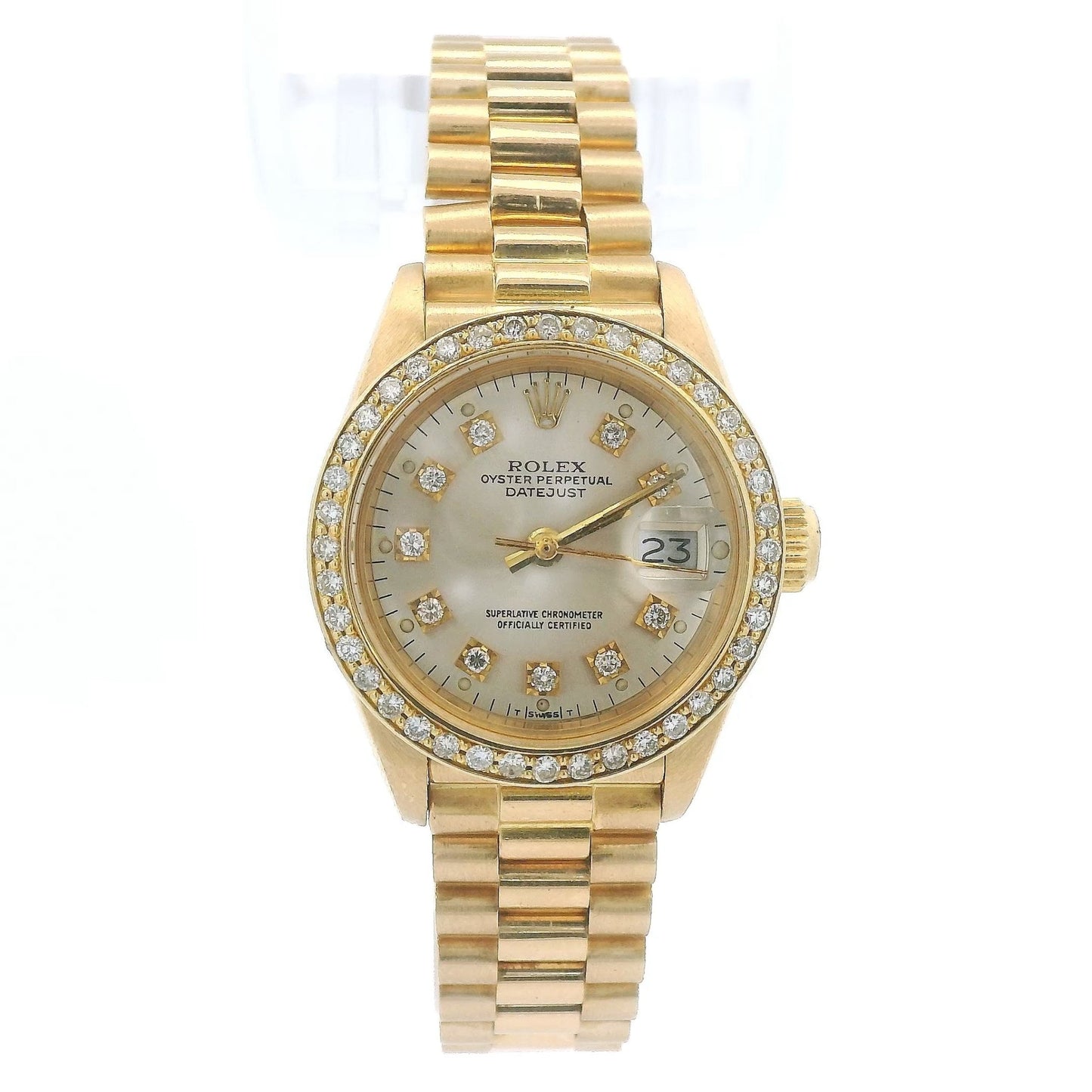 Yellow Gold Ladies Rolex Presidential with Diamond Dial & Bezel - Forever Rox