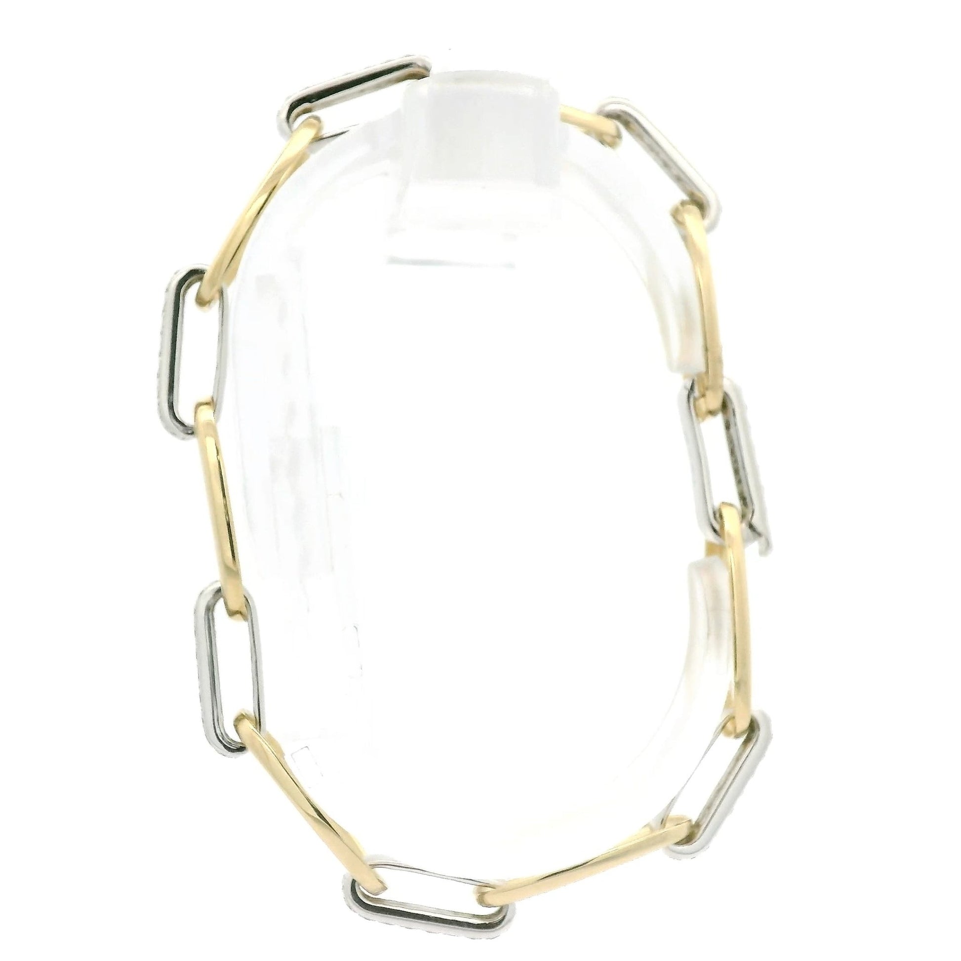 Yellow Gold Oval & White Gold Diamond Link Bracelet - Forever Rox Fine Jewelry