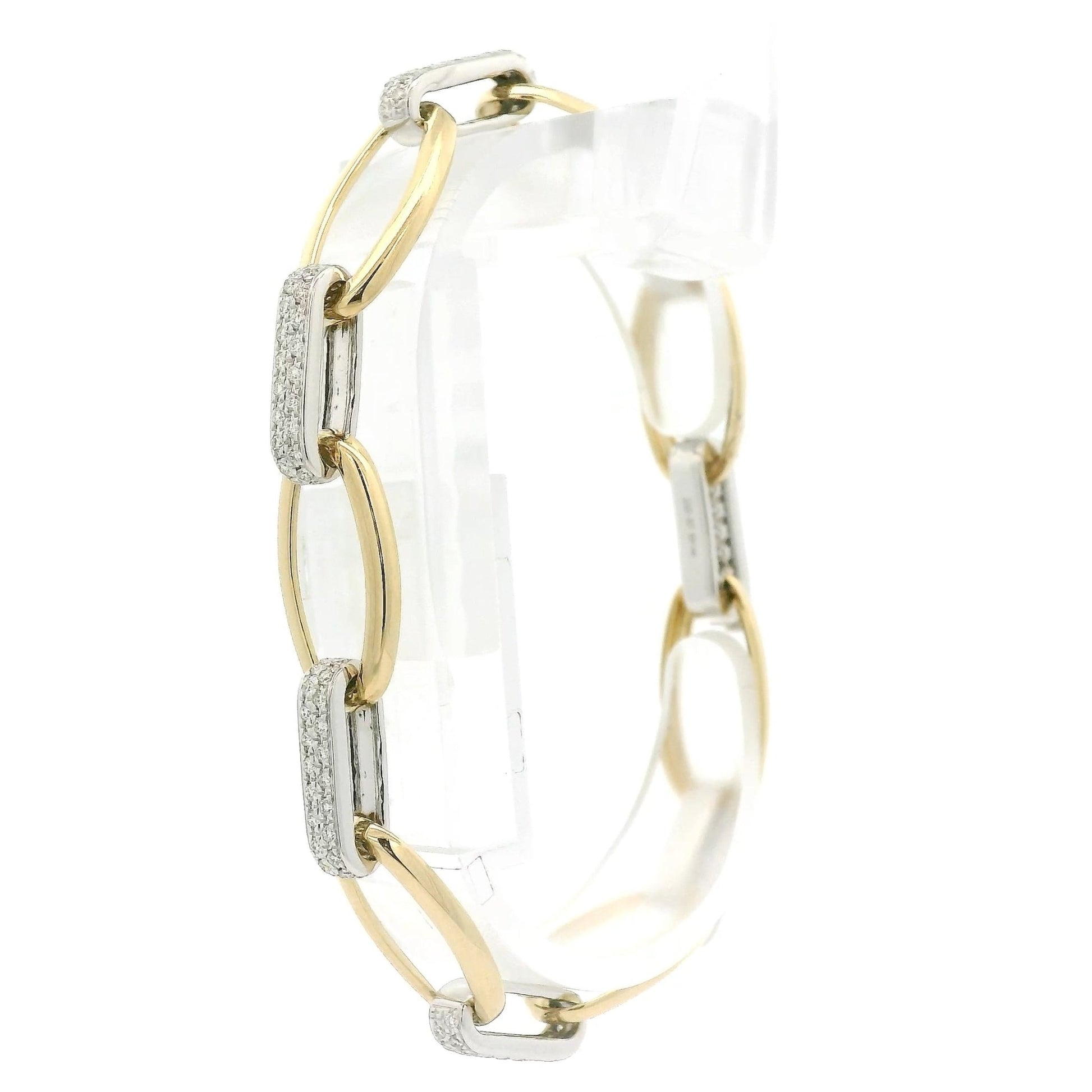 Yellow Gold Oval & White Gold Diamond Link Bracelet - Forever Rox Fine Jewelry