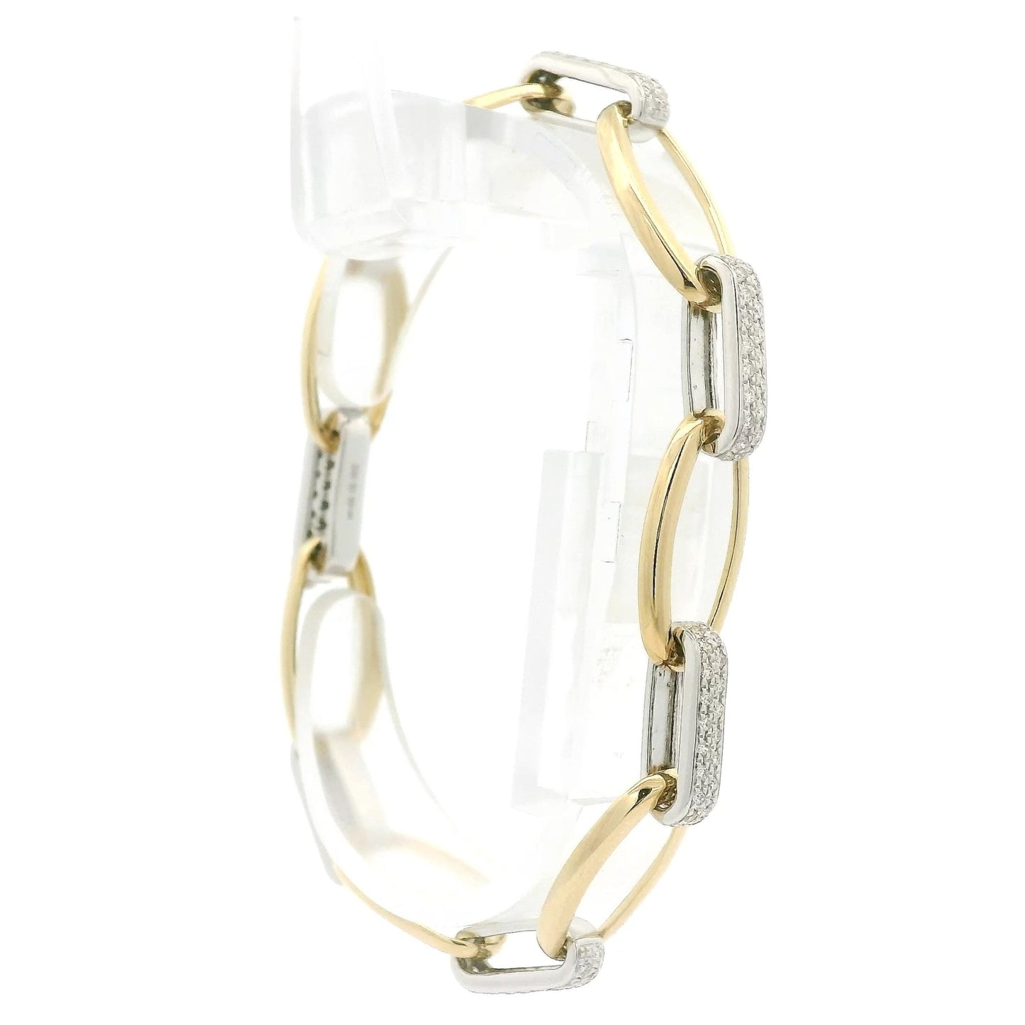 Yellow Gold Oval & White Gold Diamond Link Bracelet - Forever Rox Fine Jewelry
