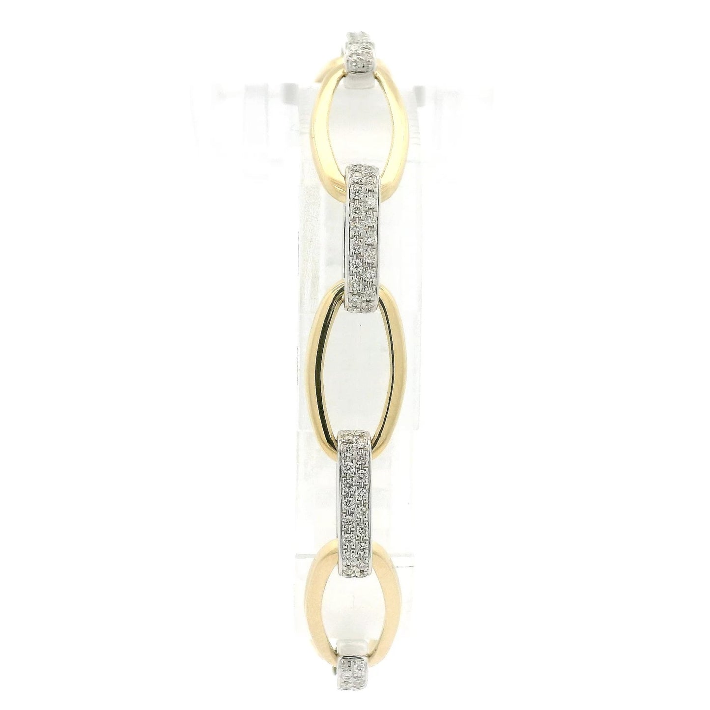 Yellow Gold Oval & White Gold Diamond Link Bracelet - Forever Rox Fine Jewelry