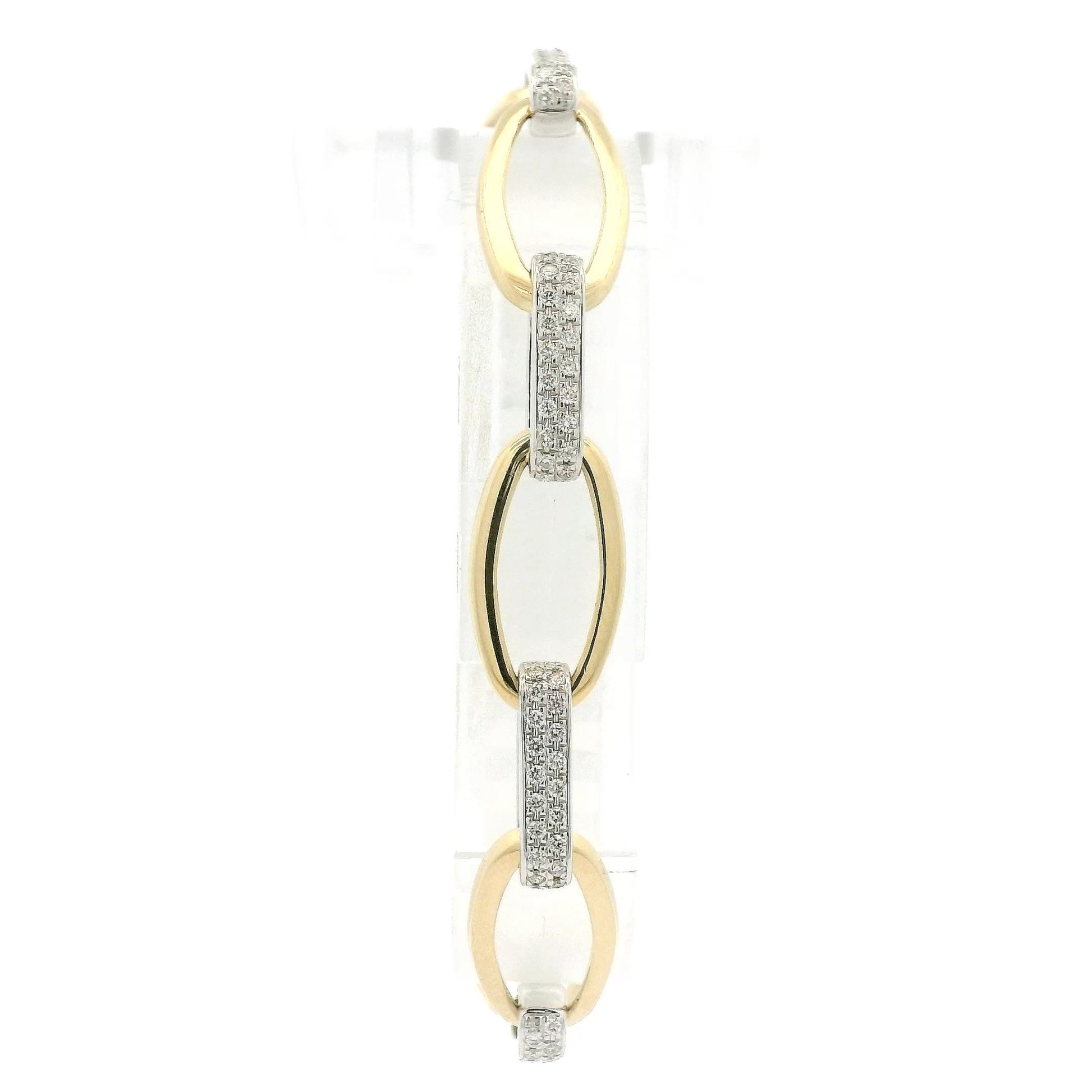 Yellow Gold Oval & White Gold Diamond Link Bracelet - Forever Rox Fine Jewelry