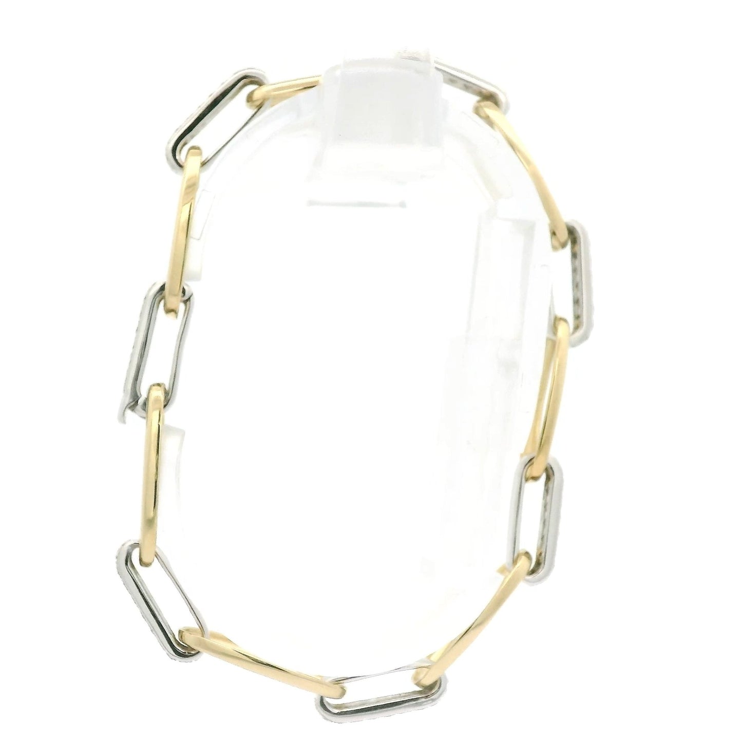 Yellow Gold Oval & White Gold Diamond Link Bracelet - Forever Rox Fine Jewelry