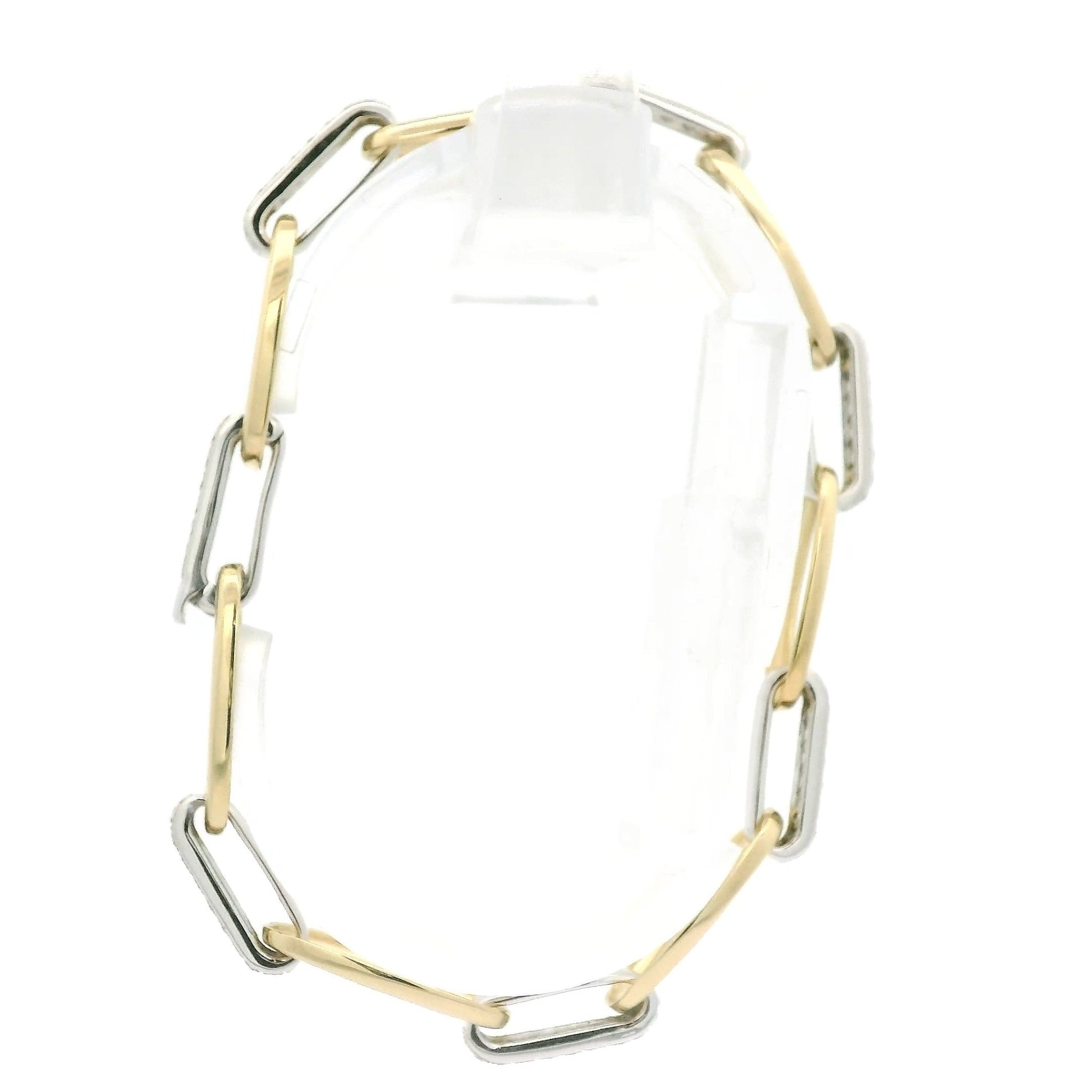 Yellow Gold Oval & White Gold Diamond Link Bracelet - Forever Rox Fine Jewelry