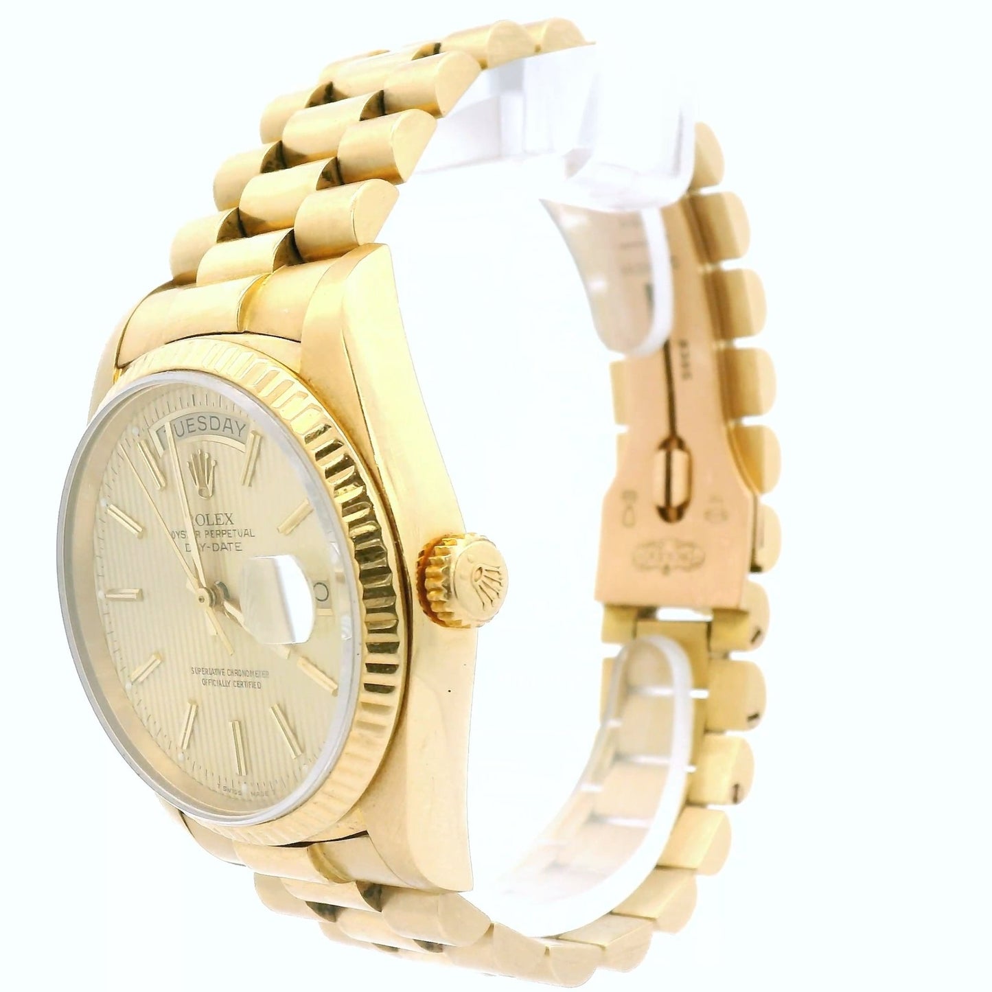 Yellow Gold Rolex Day Date President with Champagne Tapestry Dial - Forever Rox