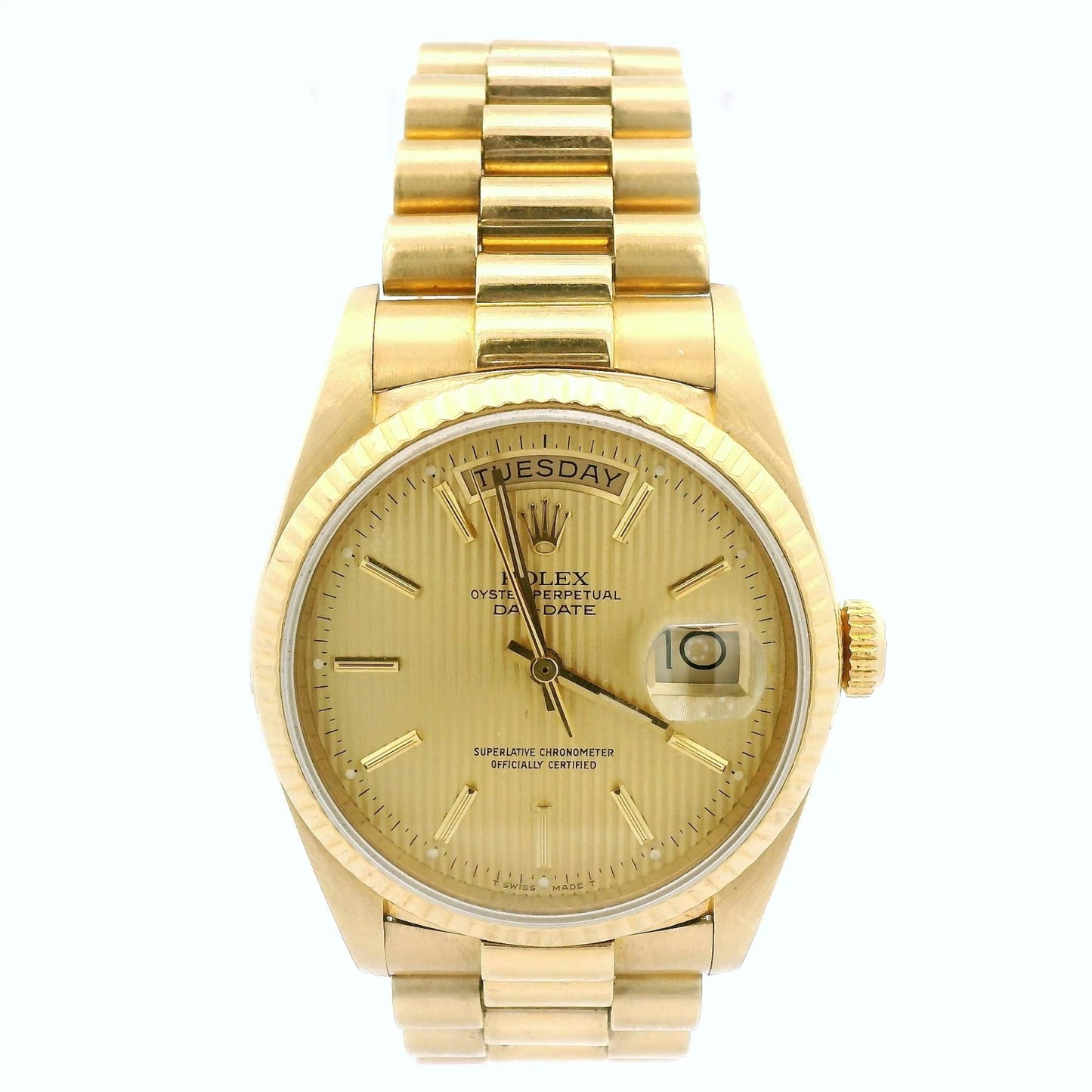 Yellow Gold Rolex Day Date President with Champagne Tapestry Dial - Forever Rox