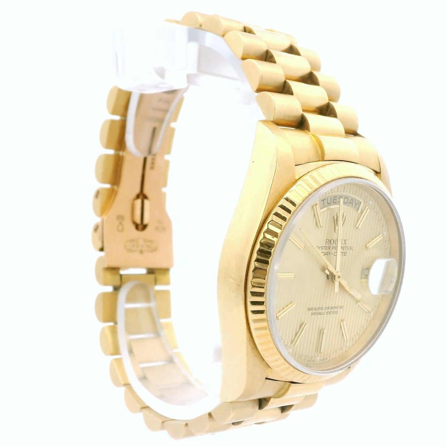 Yellow Gold Rolex Day Date President with Champagne Tapestry Dial - Forever Rox