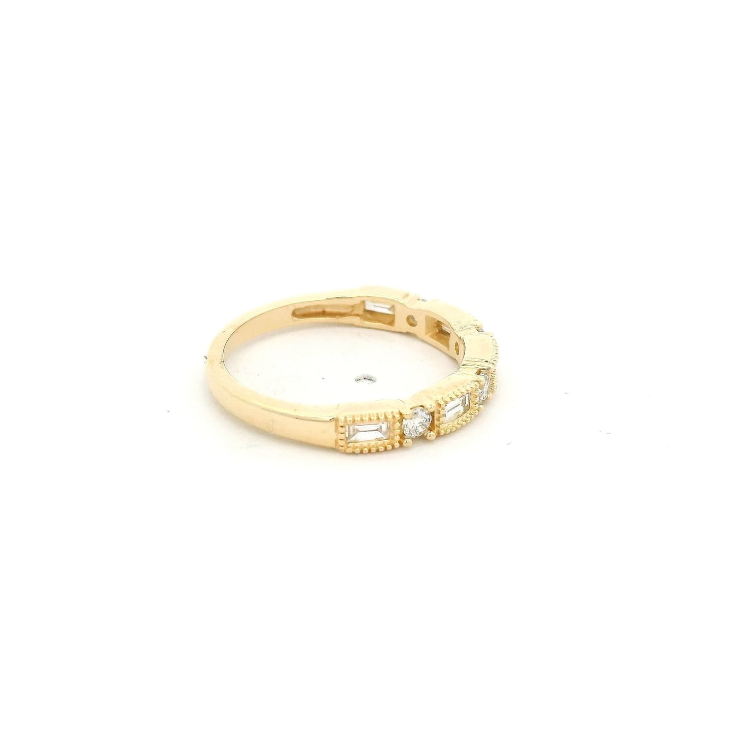 Yellow Gold Round & Baguette Cut Diamond Band with Milgrain Design - Forever Rox Fine Jewelry