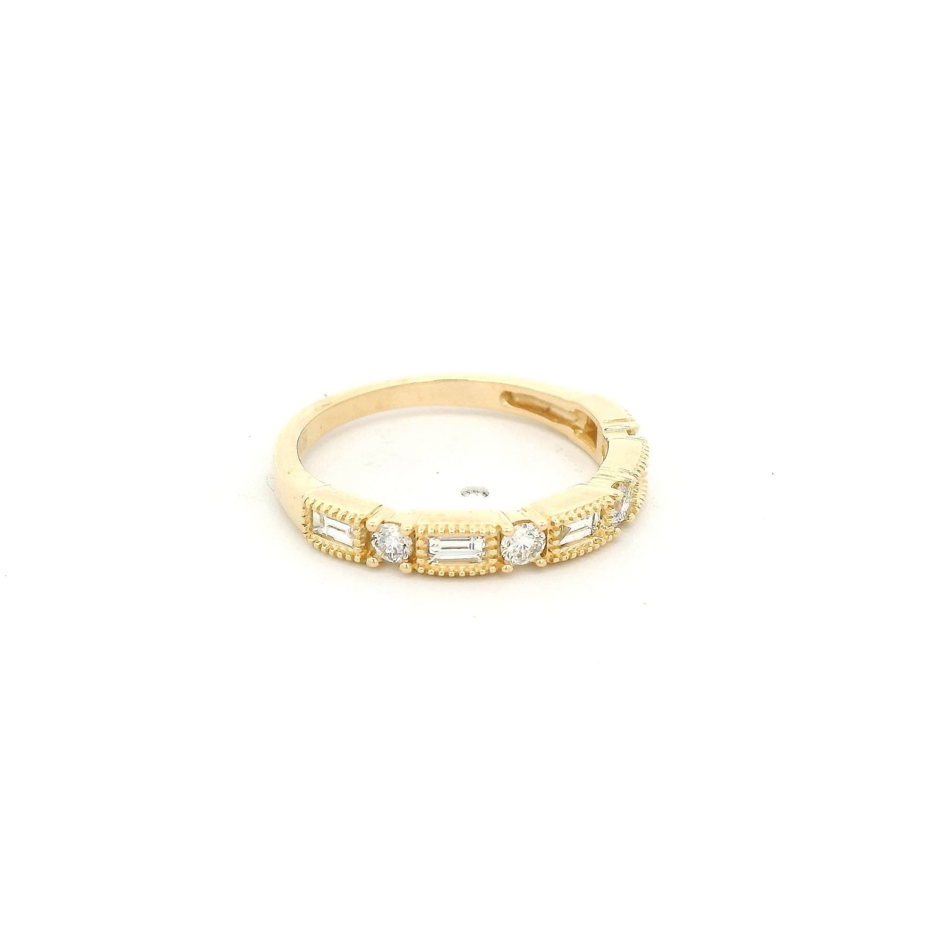 Yellow Gold Round & Baguette Cut Diamond Band with Milgrain Design - Forever Rox Fine Jewelry