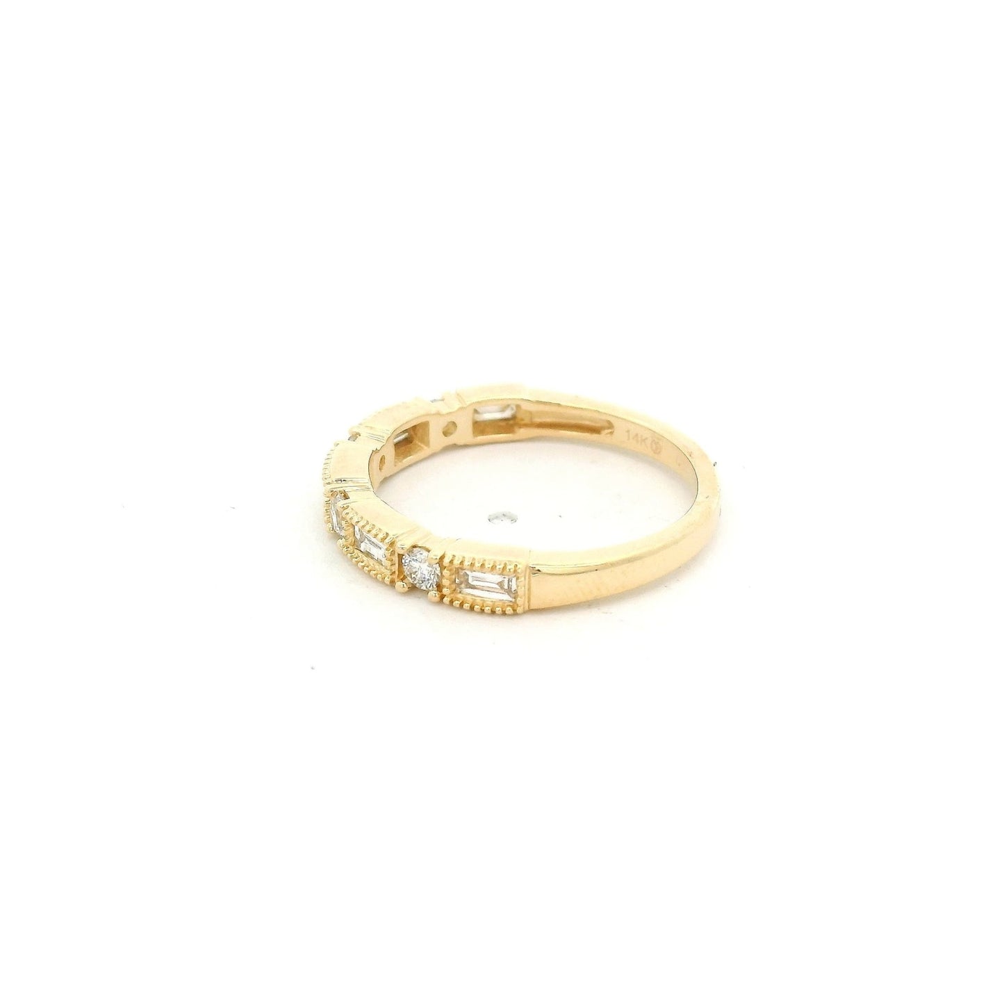 Yellow Gold Round & Baguette Cut Diamond Band with Milgrain Design - Forever Rox Fine Jewelry