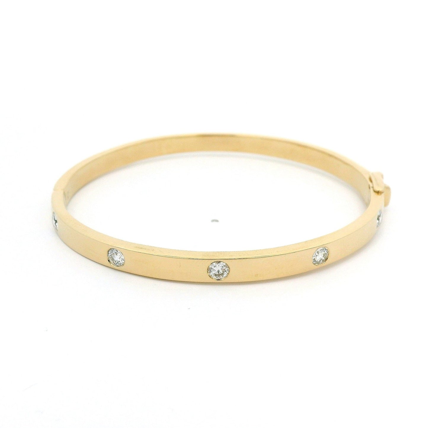 Yellow Gold Solid Bangle with 5 Round Cut Diamonds - Forever Rox Fine Jewelry